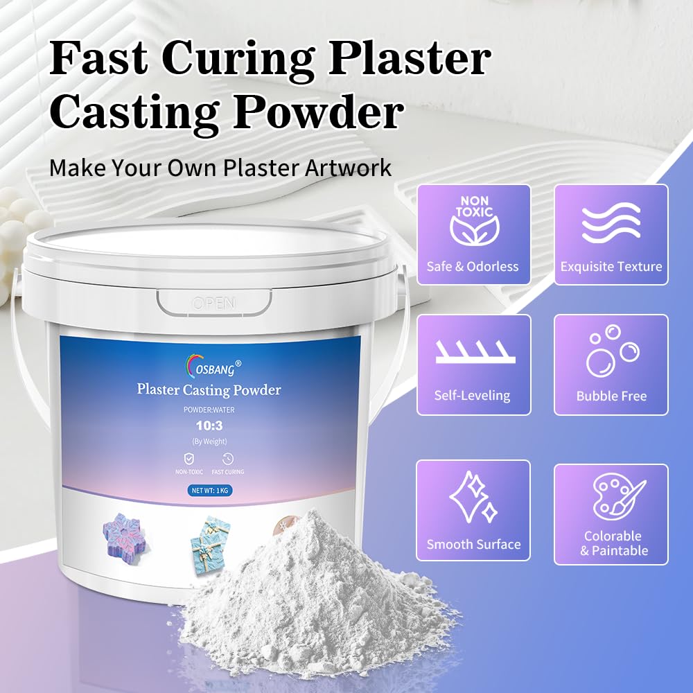 OSBANG Plaster Casting Powder 1000G/35 OZ, Water Activated Fast Curing Plaster Casting Powder, 20-30 Minutes Demold, Easy Mixing & Beginners Friendly Casting Powder for Resin Molds, Crafts & DIY Art