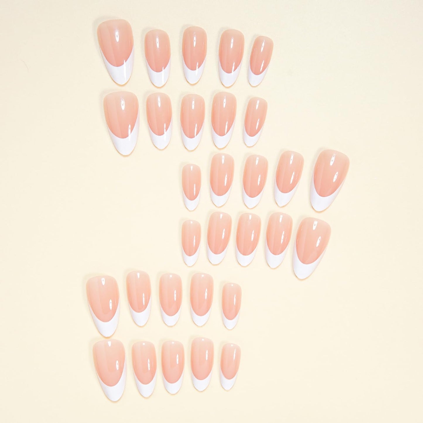 30Pcs White French Tip Press on Nails Medium Almond Fake Nails Glossy Nude False Nails French Nail Tips Solid Color Stick on Fingernails Cute Exquisite Elegance Fashion Simple for Women
