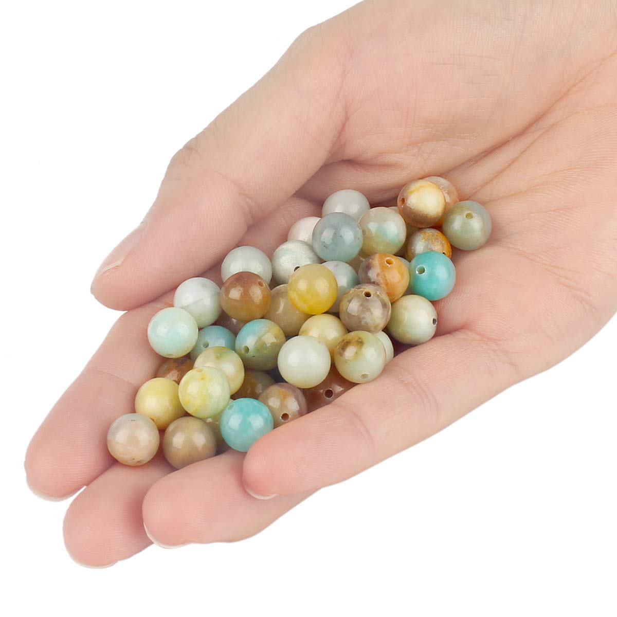 70PCS Natural 8MM Healing Gemstone, Amazonite Energy Stone Round Loose Beads, Semi-Precious Crystal Beads with Free Elastic String for Jewelry Making DIY