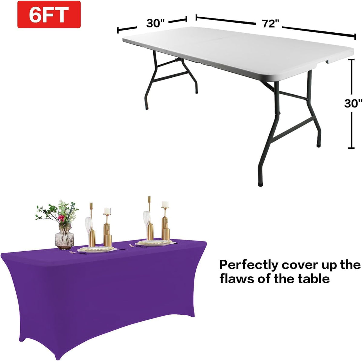 IVAPUPU 2 Pack 8FT Table Cloth for Rectangular Fitted Events Stretch Purple Table Covers Washable Cover Spandex Tablecloth Protector for Party, Wedding, Cocktail, Banquet, Festival