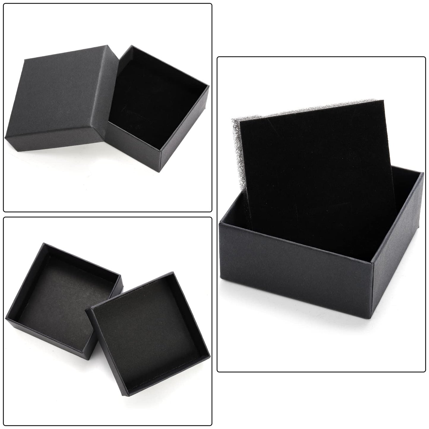 Fasmov Kraft Jewelry Boxes, 36 Pack 2.95 x 2.95 x 1.37 Inch Square Cardboard Jewelry Gift Box Necklace Ring Earring Kraft Box for Jewelry Set with Foam Insert, Black