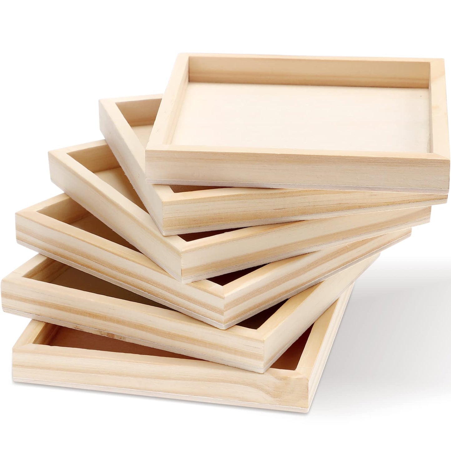 6-Pack Unfinished Wooden Trays - 4.7 x 4.7 in Small Square Serving Trays for Montessori, Crafts, Home Décor, and DIY Projects