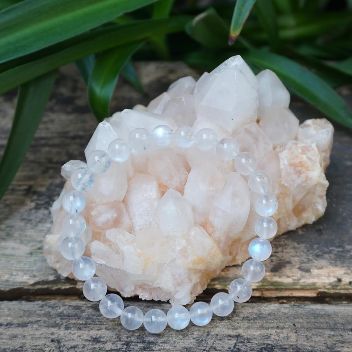 OwizJade 6MM Blue Moonstone Bracelets For Women, Natural Small Beads With Blue Light, Fits for 6"-6.5" Wrist | Natural Crown Chakra Crystal
