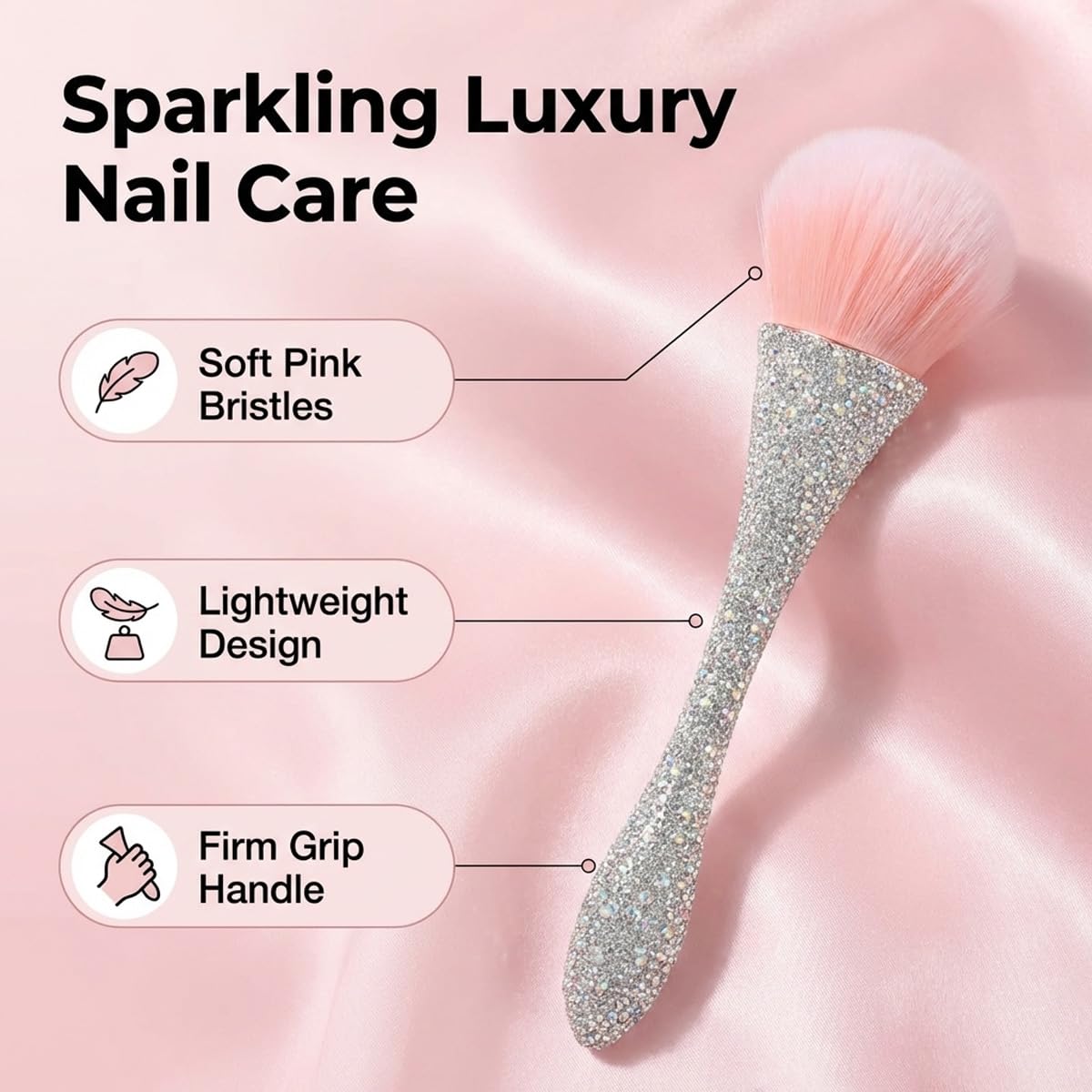 2 PCS Nail Art Dust Brush Shiny Rhinestone Fust Brushes Ultra Soft Nylon Dust Brush for Loose Face Cosmetics Blending Liquid Foundation Powder Make Up Brushes Cleaning Tools Shape Nail & Makeup Brus