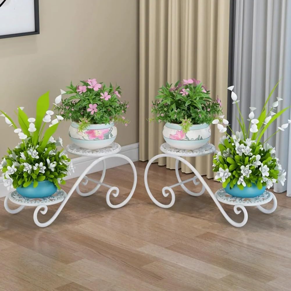 For Indoor Outdoor 2 Tier Flower Pot Stand, Design with Floor Protection (Black)