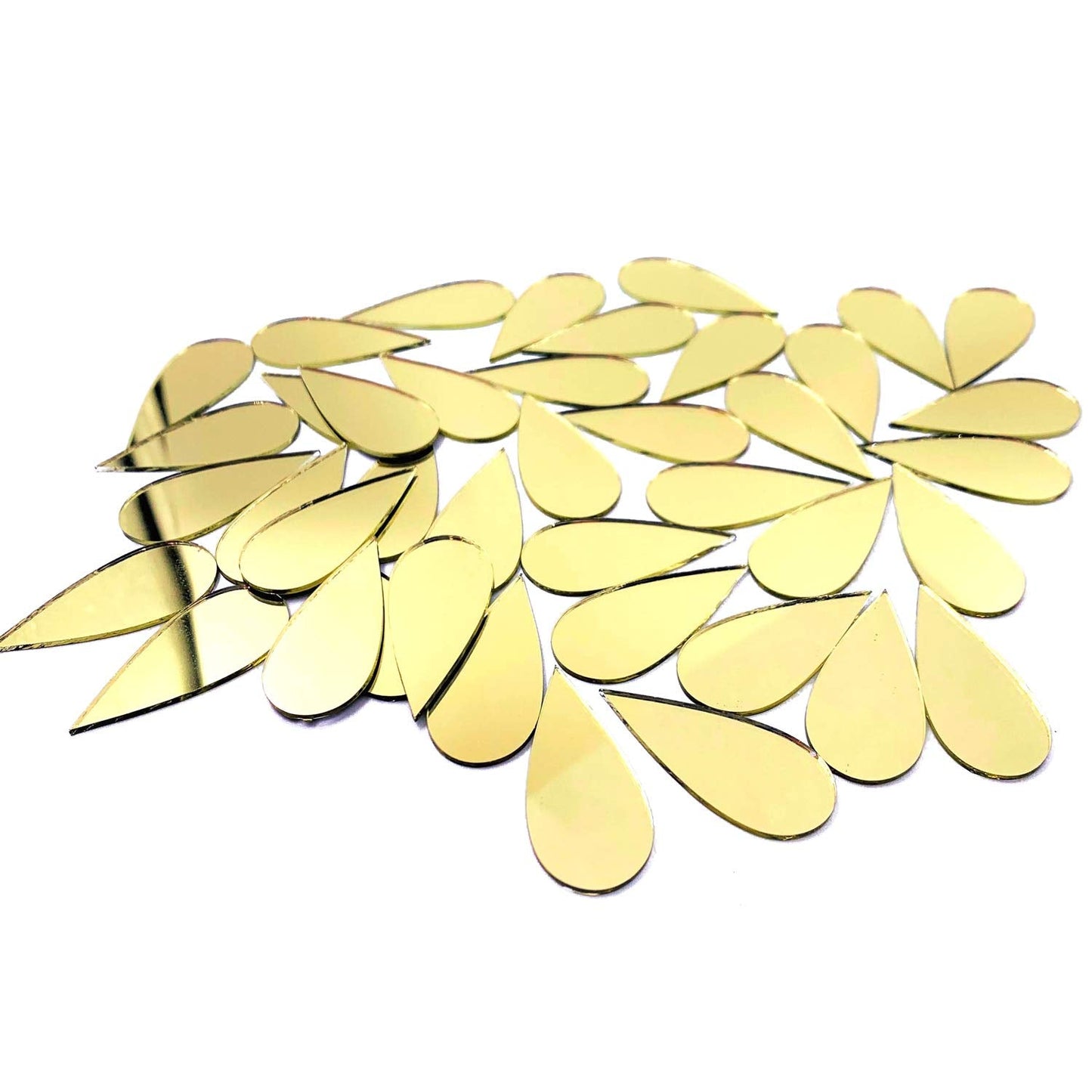 CHENRUI100pcs Long Teardrop Mirror Mosaic Tile Craft Mirrors (Yellow Gold)