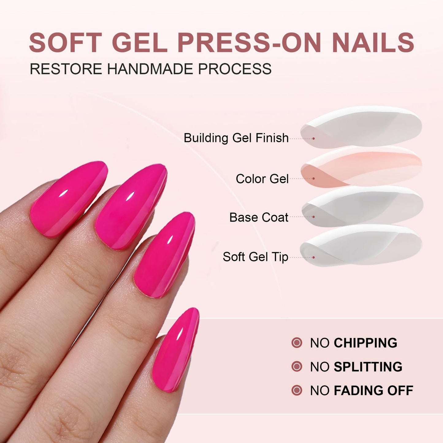 Rose Red Press on Nails with Chrome Fake Nails Designs Thickened Acrylic Nails Short Almond Glue on Nails Solid Color False Nails Full Cover Stick on Nails for Women Girls Manicure Art 32 Pcs