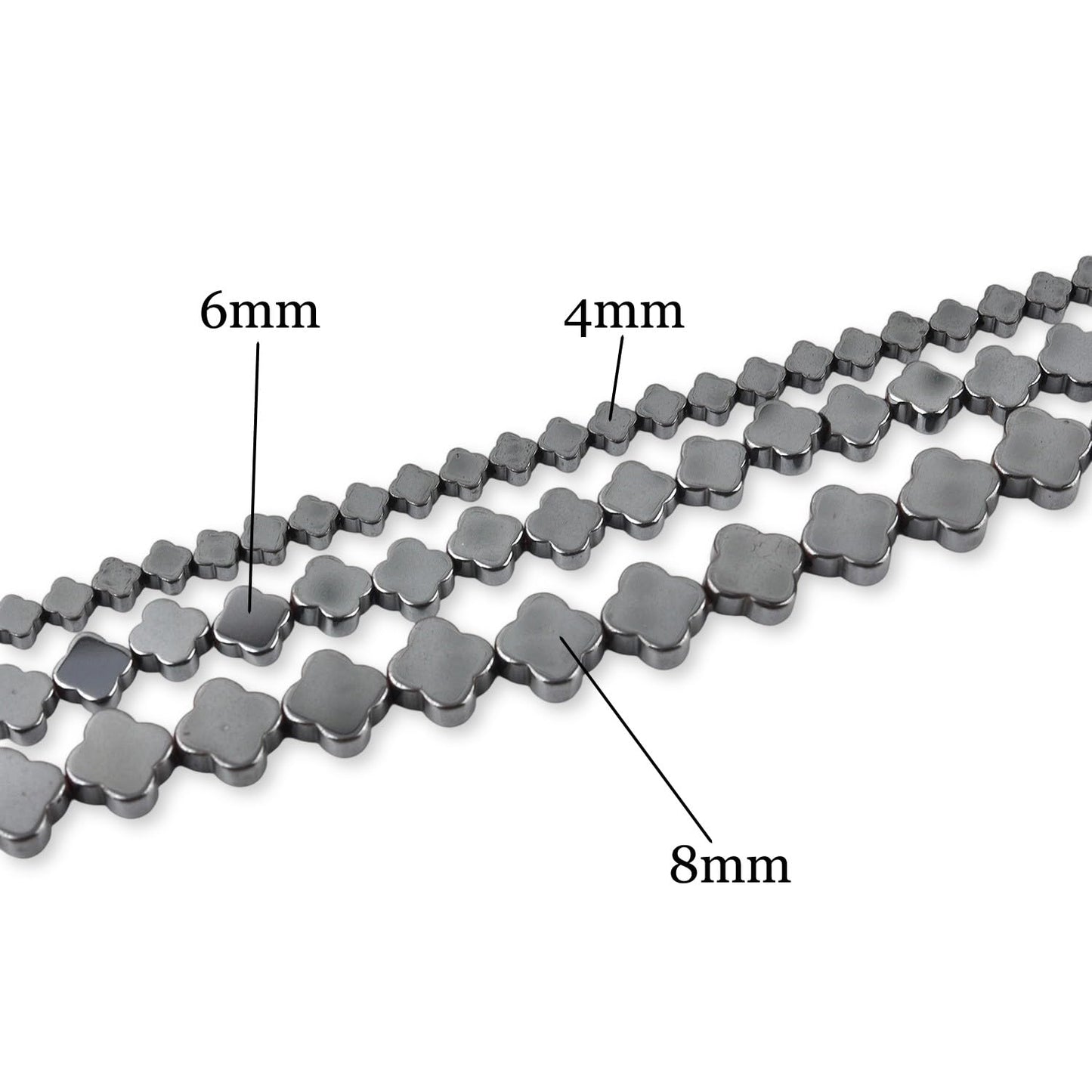 HAAMIIQII 65pcs 6mm Natural Black Hematite Loose Gemstone Beads Flat Clover Shape Spacer Stone Beads for Jewelry Making DIY Bracelets Necklaces Crafting