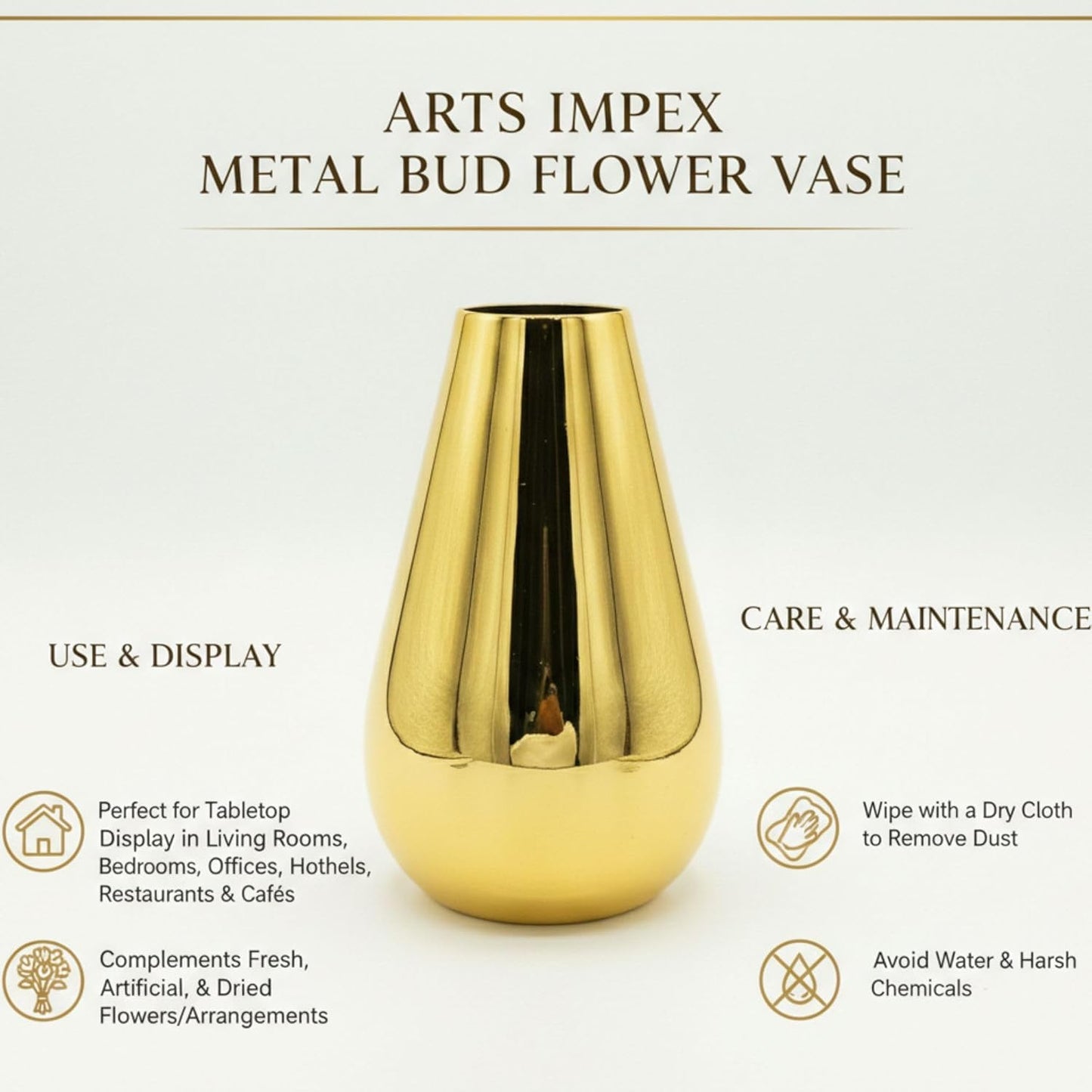 Handcrafted Metal Flower Vase Round Gold Polish Decorative Tabletop Vase for Home Décor, Living Room, Kitchen, Office & Wedding