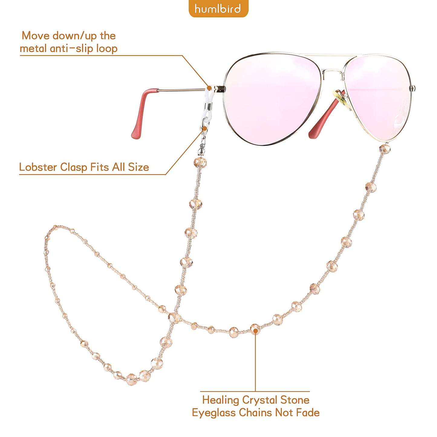 humlbird Eyeglass Chain for Women Stylish Mask Lanyard Natural Crystal Mask Chain Eye Glasses Holder Strap, Yellow