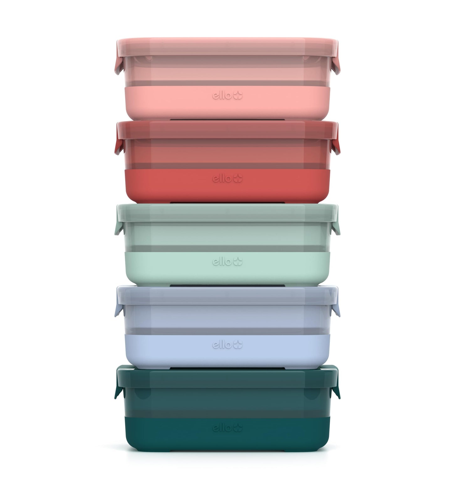 Ello Plastic 3.7 Cup Meal Prep Set 10 Pc, 5 Pack Set - BPA Free Plastic Food Storage Container with Silicone Boot and Airtight Lids, Dishwasher, Microwave, and Freezer Safe, Melon