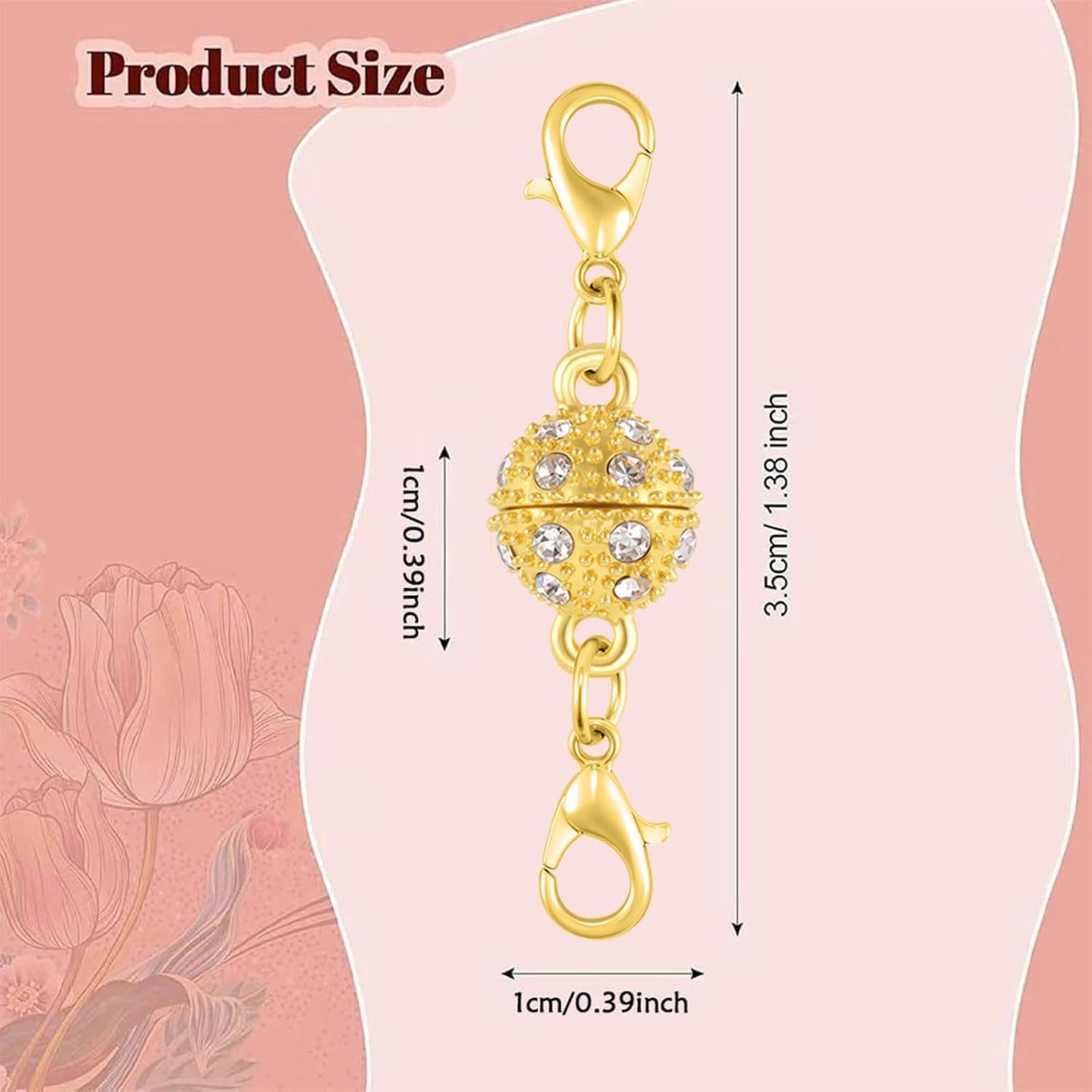 Magnetic Necklace Clasps, 18K Gold and Silver, Crystal Rhinestone Ball Connector with Lobster Clasp, Jewelry Extender for Necklaces, Bracelets (3pcs Silvery)