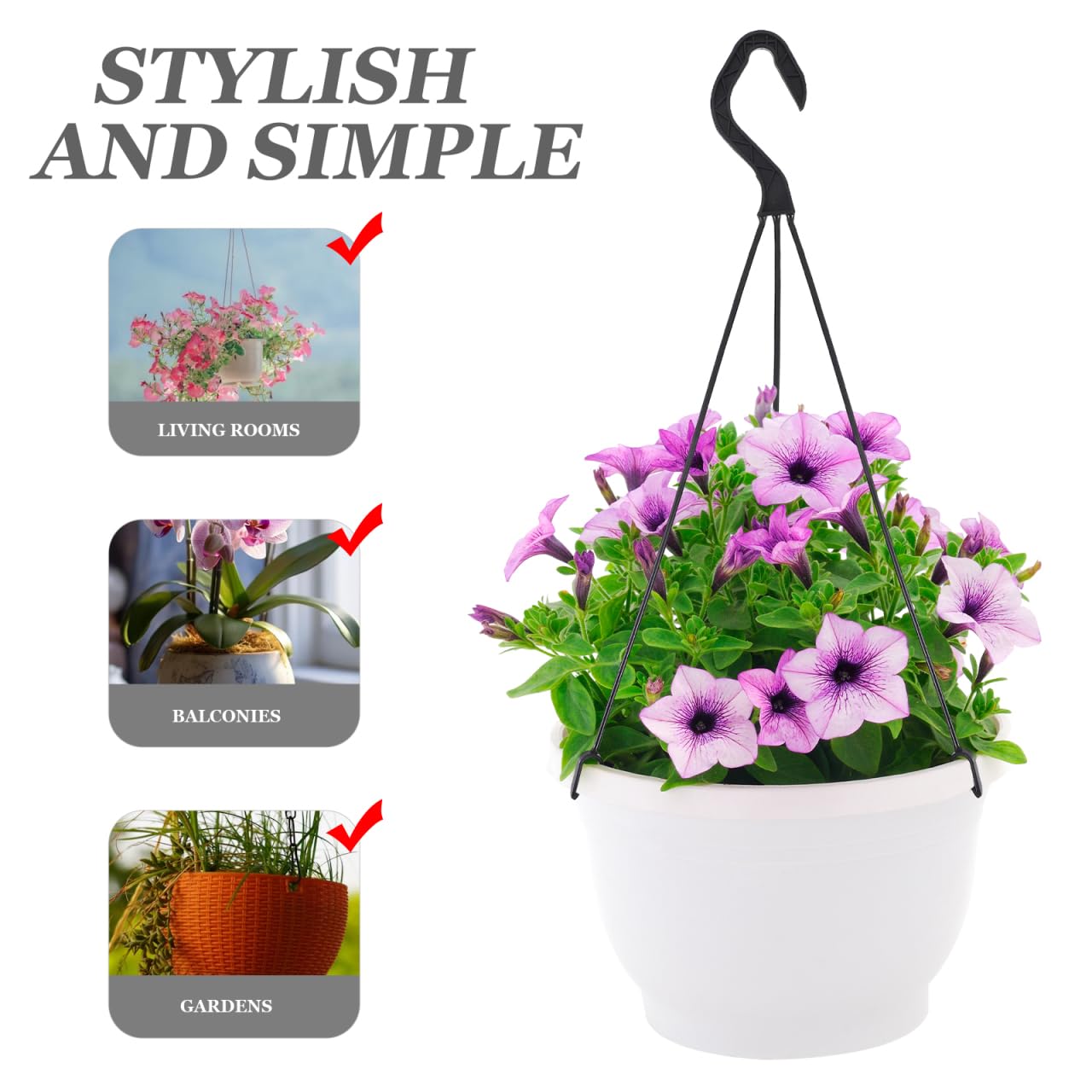 Lurrose 10Pcs Plastic Hanging Basket Hooks Hanging Planter Holder Flower Pot Hangers for Outside and Indoor Small Flower Pots, Black