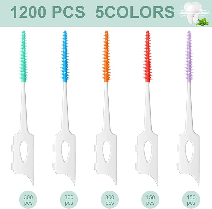 1200 Pcs Soft Interdental Brushes Disposable Gum Picks Dental Floss with Case Picks Dental Braces Brush for Teeth Cleaning and Gum Health