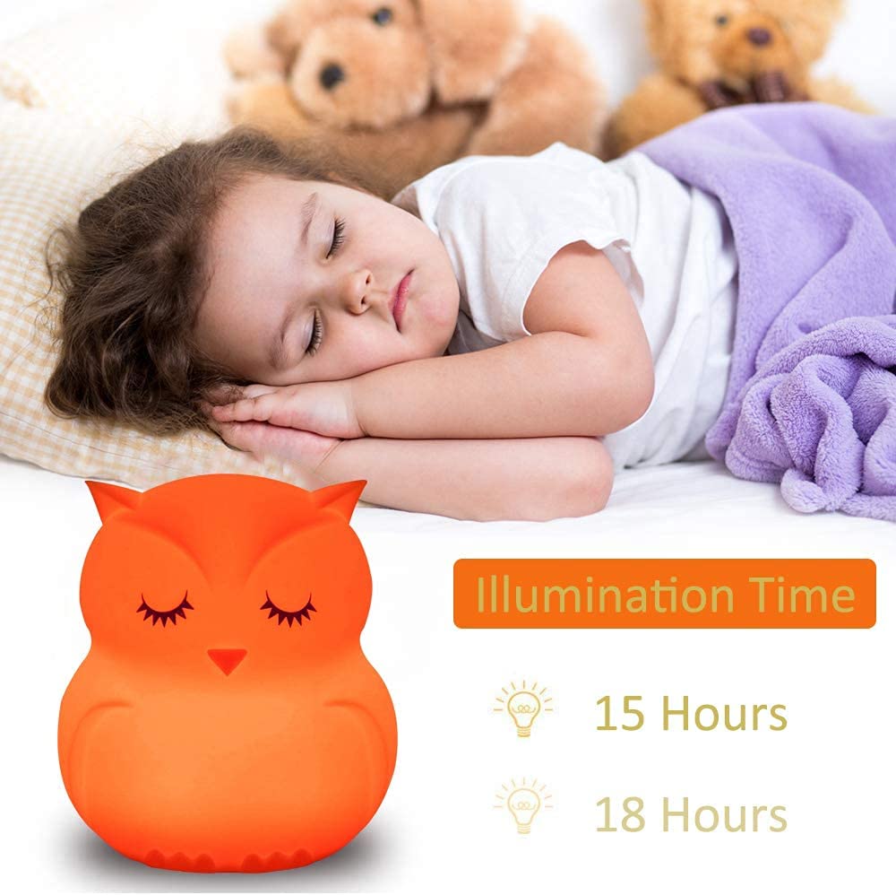 Tianhaixing Animal-Shaped Big Night Light for Children/Adults, Rechargeable LED Soft Silicone (BPA Free) Bedside Lamp, Adjustable Brightness and 9 Colors by Touch Control & Remote Control (Big Owl)