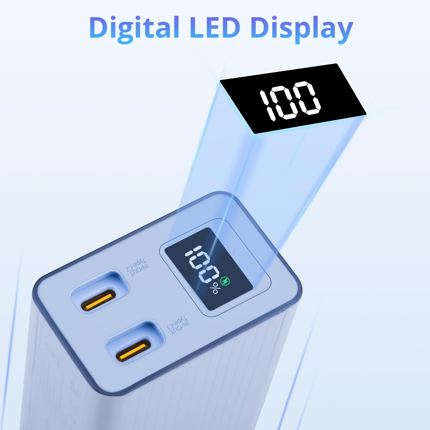Miady Portable Charger Built-in Foldable Wall Plug, PD 30W 10000mAh Compact Power Bank has USB-C Cable&LED Display, Travel Essential Battery Pack Compatible with iPhone Galaxy SmartPhones (Cream Blue)