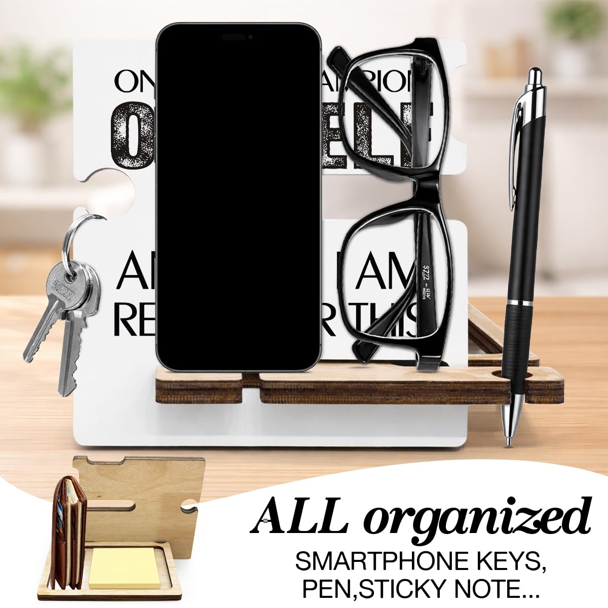 Inspirational Office Gift - Multi-functional Desk Organizer - Motivational Positive Office Quote Wooden Decor Sign for Coworker Desk Shelf Table