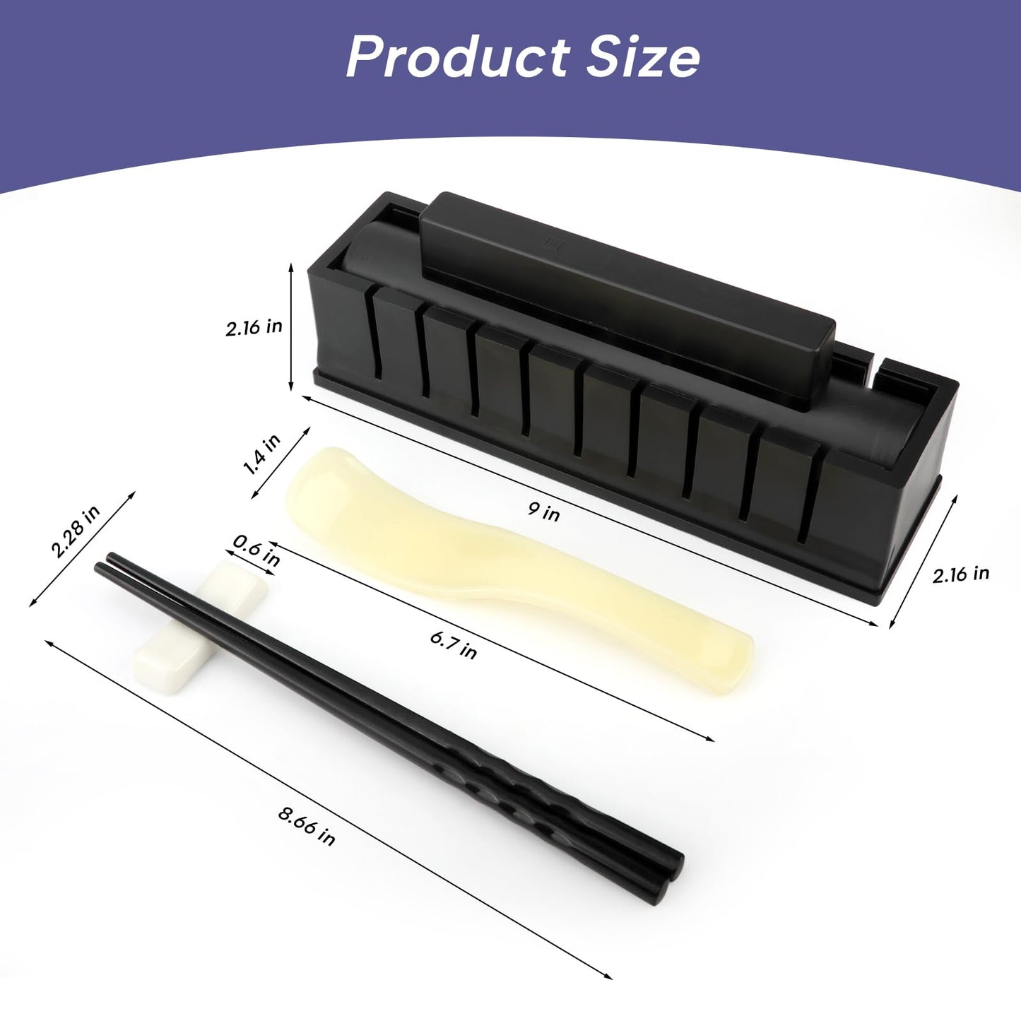 Sushi Making Kit, Sushi Maker 4-in-1 Rice Ball Mold Shapes with Press Mold, Chopsticks, Ceramic Dishes, Spoon