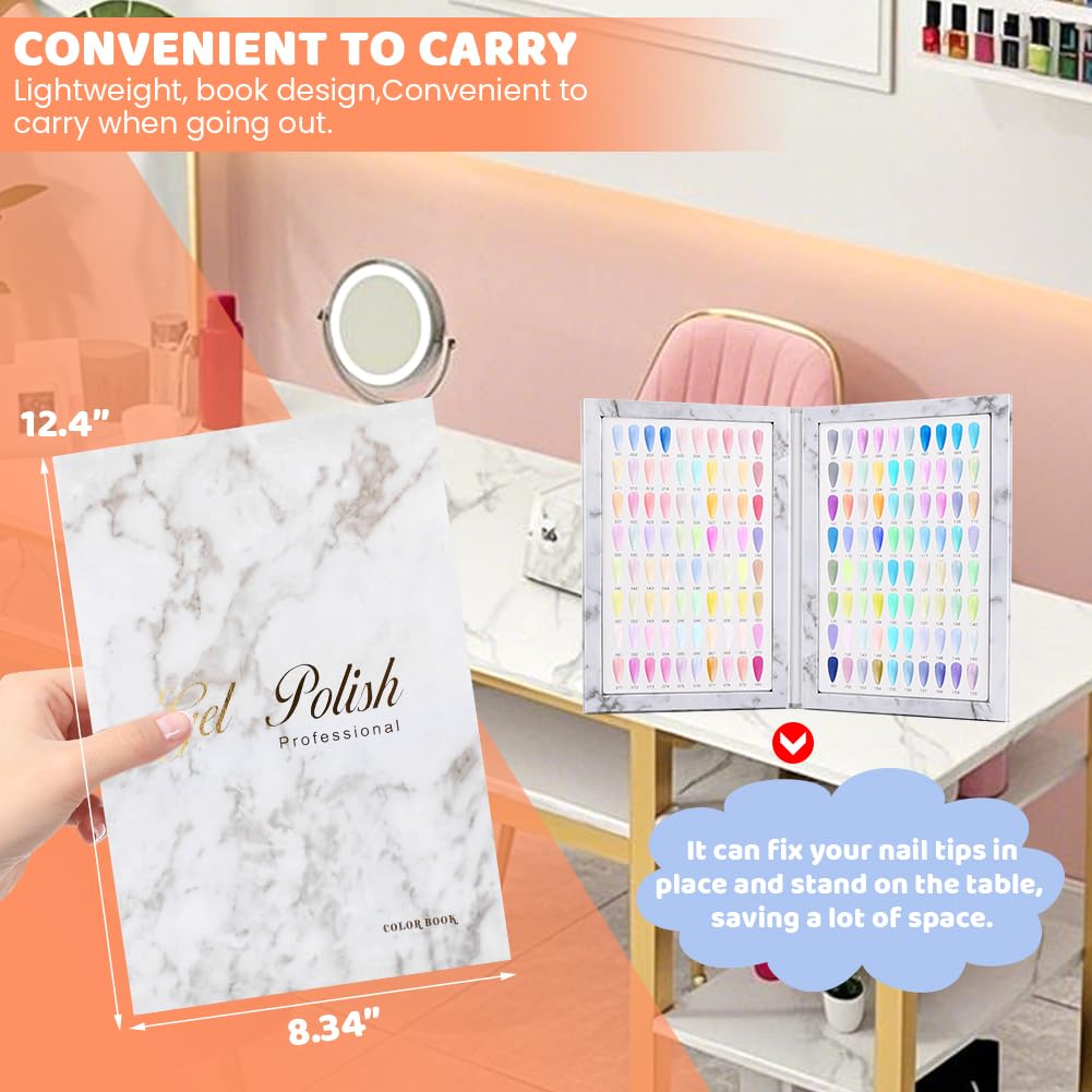 Rivonthex 160 Nail Color Display Book with 240 Nail Tips & Number Stickers (1-200) - Professional Color Swatches Book Display Chart