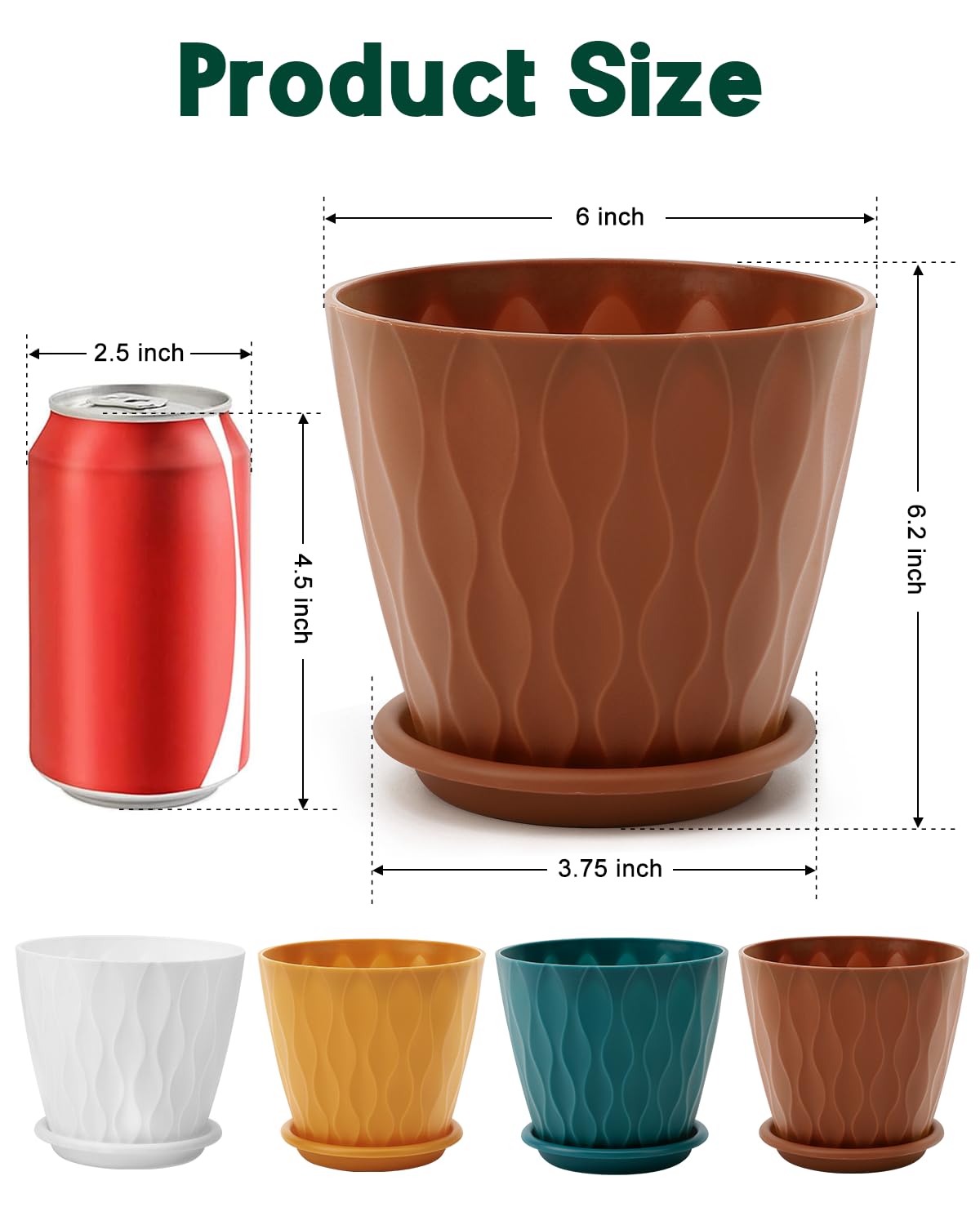 Goproauto 6 Inch Indoor Planter Pots with Drainage Hole and Tray Saucer