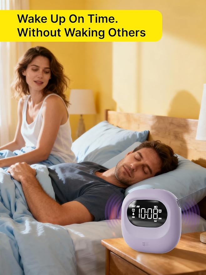 Vibrating Alarm Clock Rechargeable 3000mAh Battery Travel Clock Purple