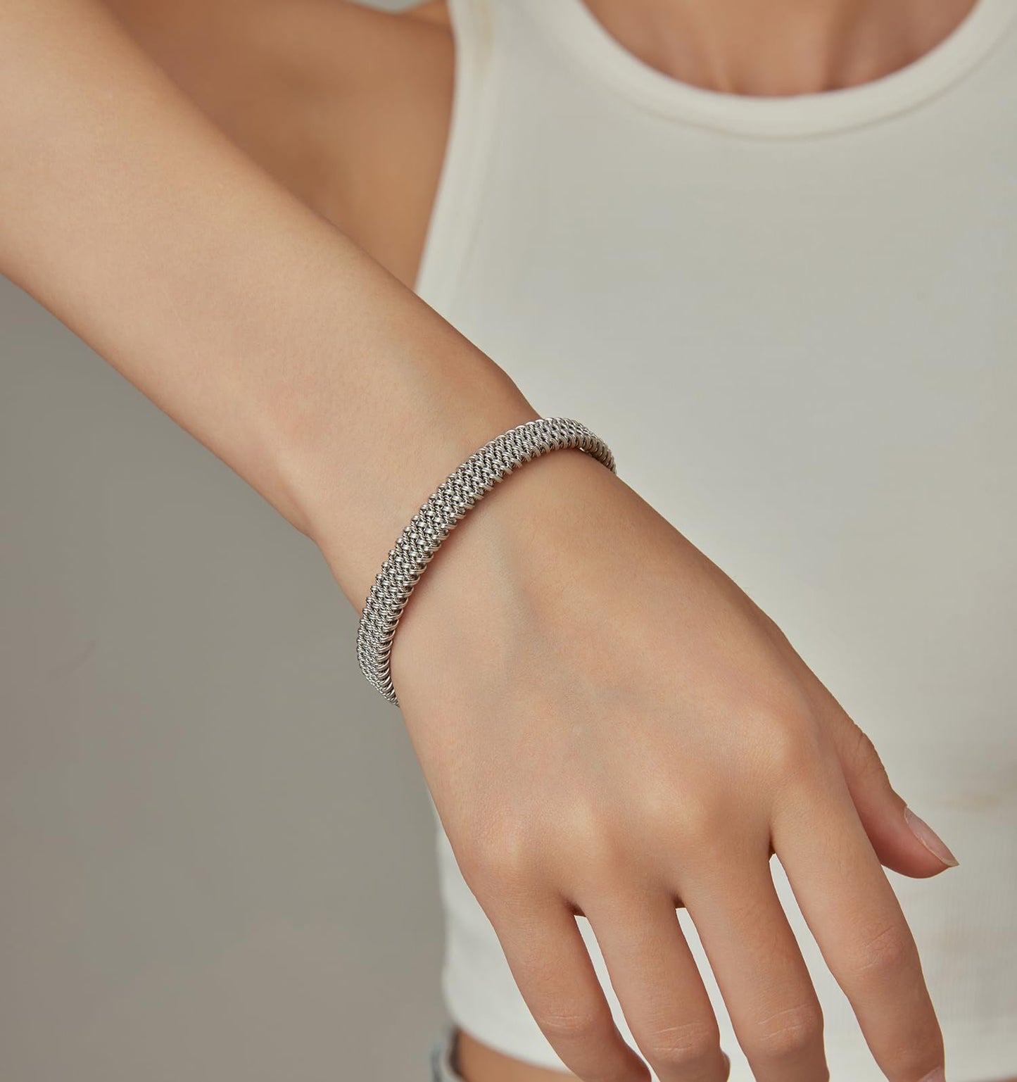 LXBQYSTO Cable Wire Twisted Cuff Bangle Bracelet For Women 14K Gold/rose/silver Stainless Steel Jewelry for Women Gift (Open-Silver)