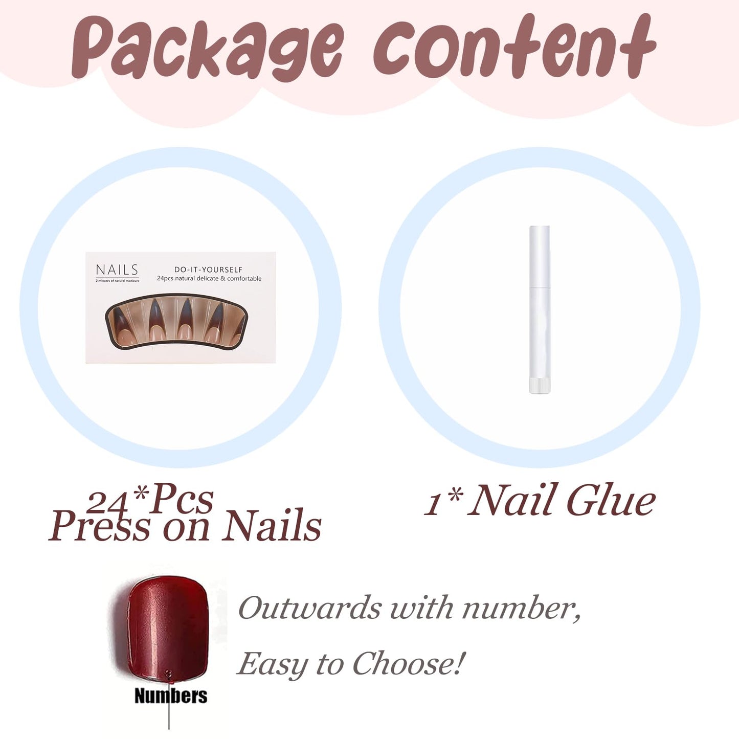 BABALAL Stiletto Press on Nails Long Fake Nails French Tip Brown Ombre Glue on Nails Chrome Acrylic Nails Almond Full Cover Gel Artificial Stick on False Nails