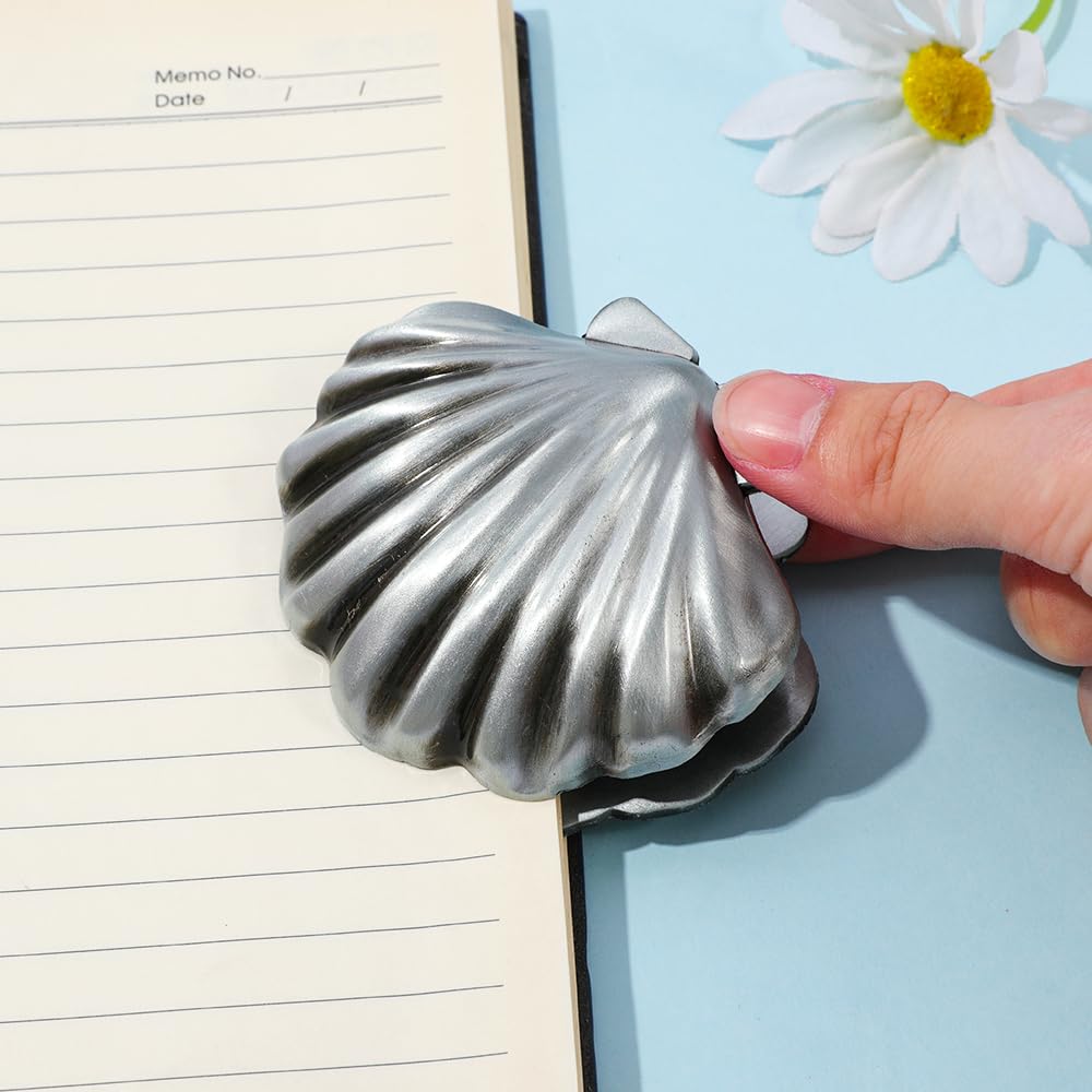 Shell Metal Binder Clips, Gold Vintage Book Clips, Journal Holder for Office Supplies, Students Book Lover Desk Organization (Silver Shell)
