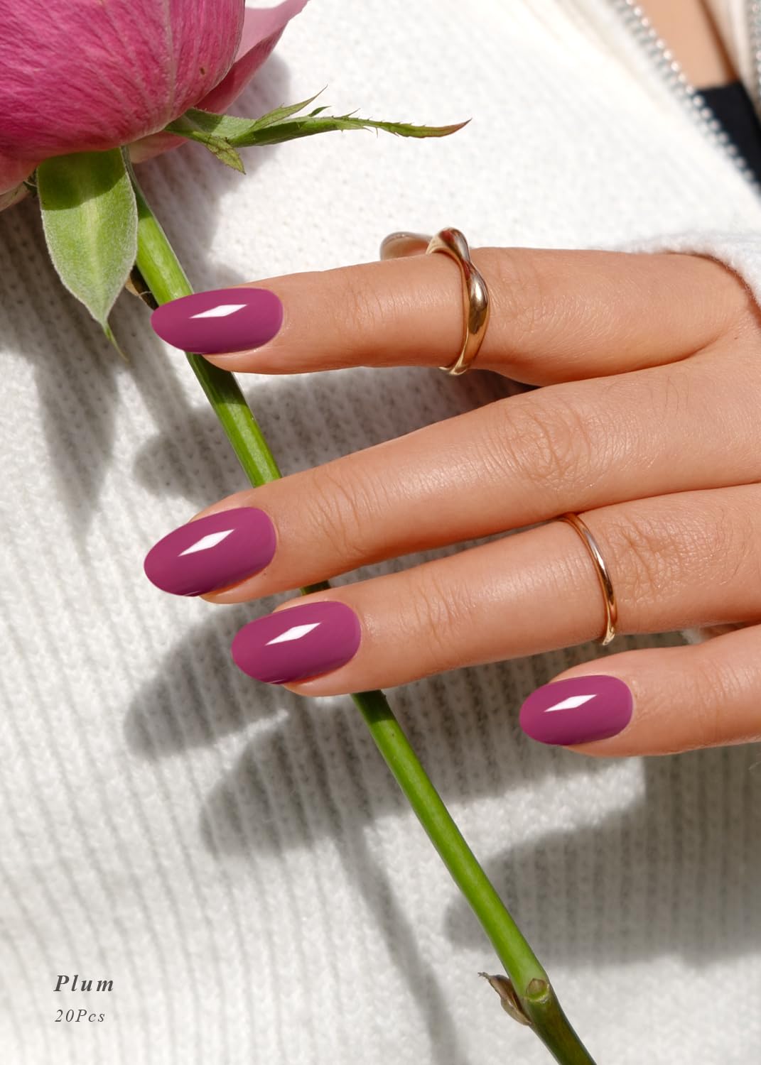 AutyaMee Semi Cured Gel Nail Strips (Plum), Purple Red, 20 Pcs Gel Nail Wraps, Stickers, UV Light Required, Salon Quality, Long Lasting