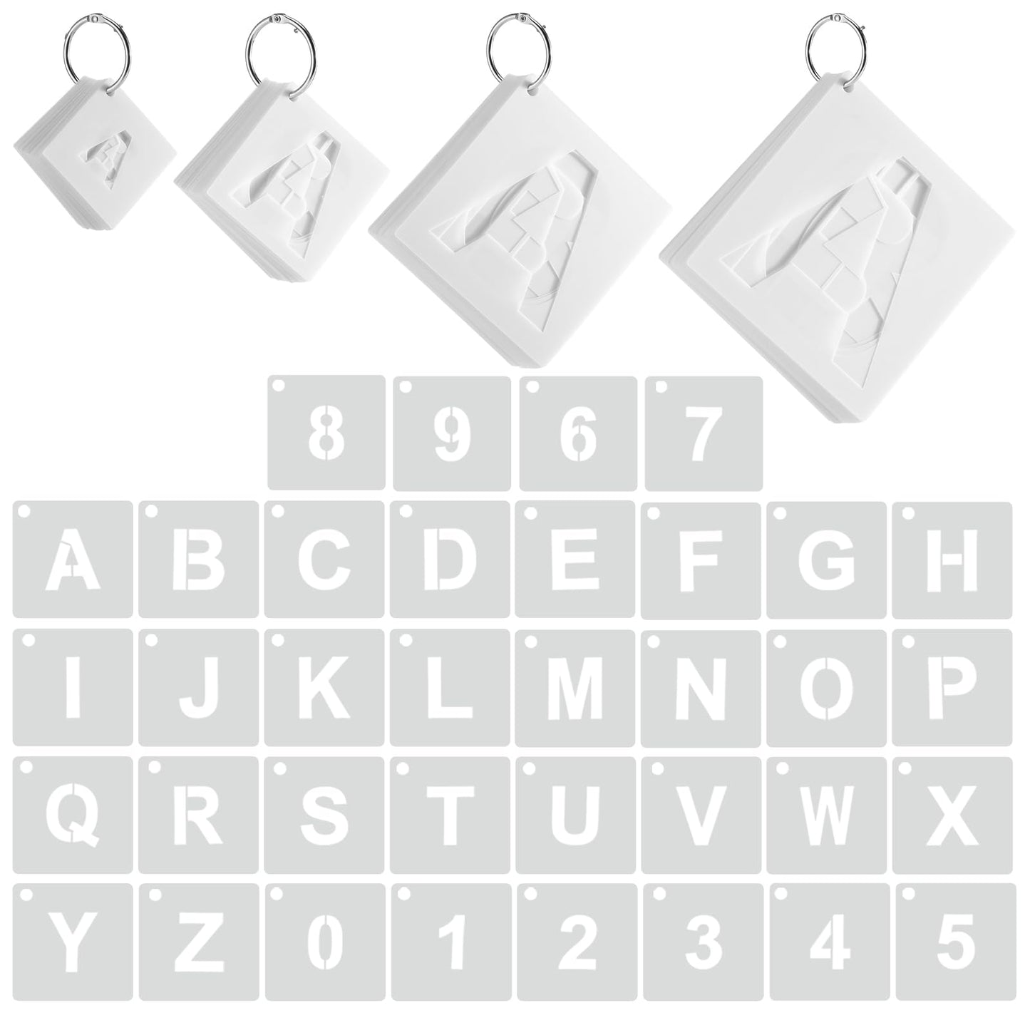 Affrolling 144 Pcs Letter and Number Stencils 4 Sizes Alphabet Number Templates Reusable Plastic Stencils for Painting on Wood, Walls, Signs(1,2,3,4 Inch,Regular)