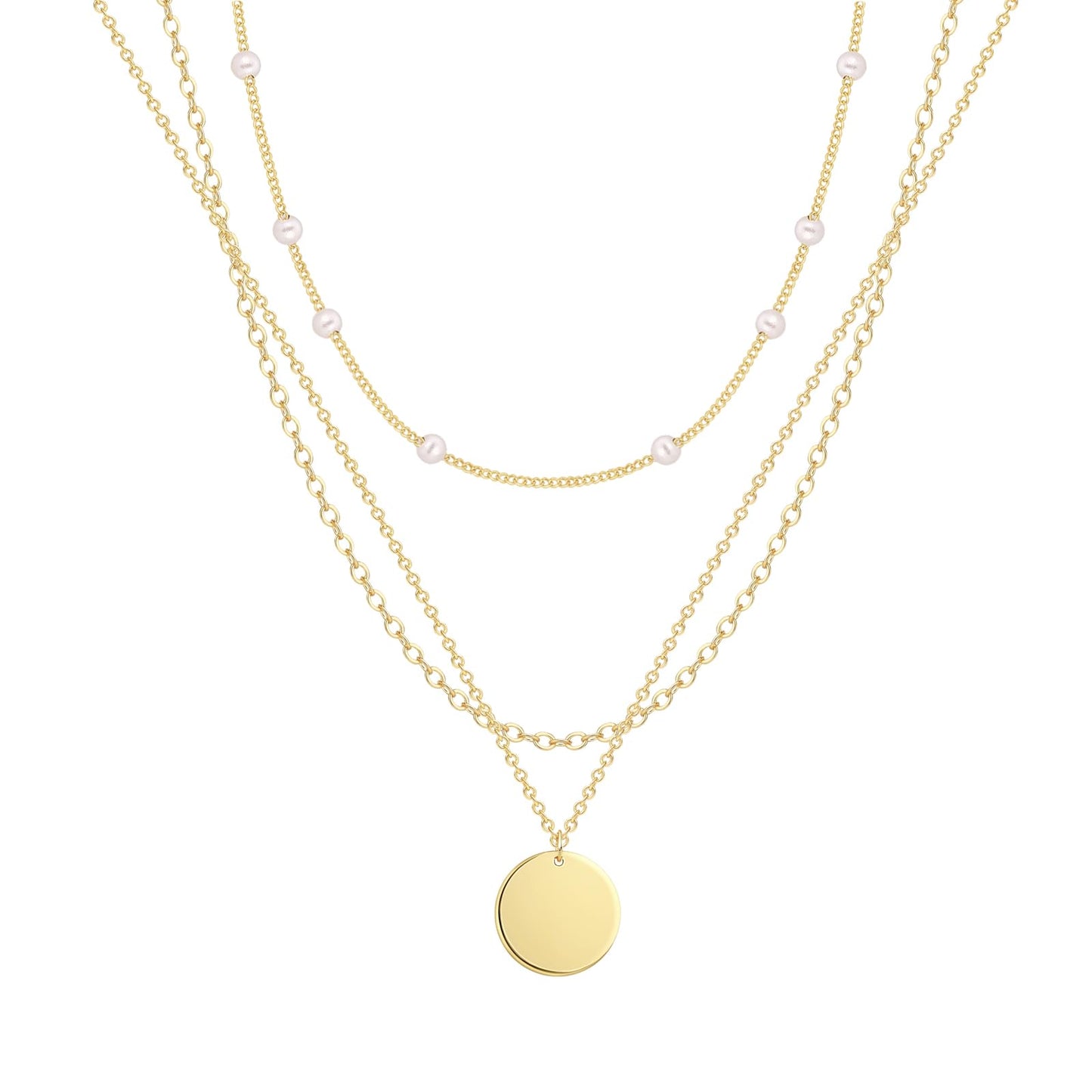 MFRYK Gold Necklaces Stack, 14K Gold Plated Simple Layered Choker Necklaces, Gold Stackable Multilayer Sun Pendant Cable Chain Paperclip Chain Layering Necklaces Set