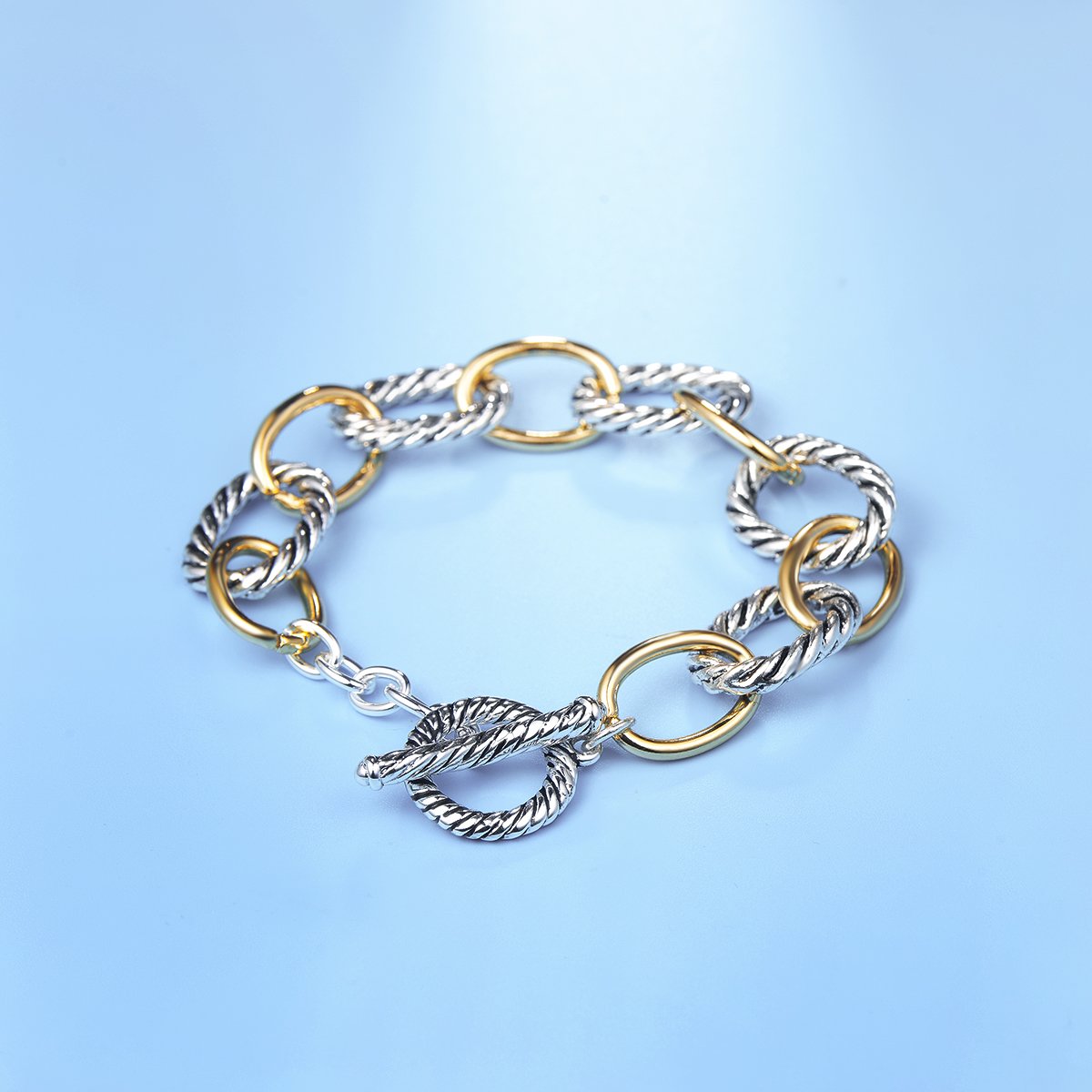 UNY JEWEL Twisted Cable Wire Link Chain Bracelet Two Tone Designer Brand Inspired Women Jewelry Valentine (Silver)