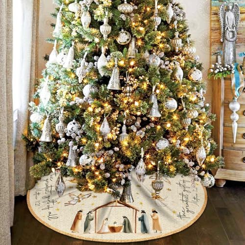 Christmas Tree Skirt Nativity Scene,Jesus Christmas Tree Skirt 48Inch