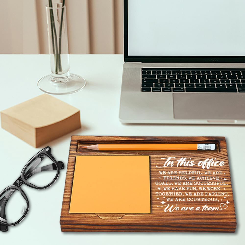 in This Office We are a Team, Inspirational Gifts for Coworkers, Employee Appreciation Office Sign, Thank You Gifts for Team Work Friends, Farmhouse Wood Self-Stick Note Pad Holders-LBB135
