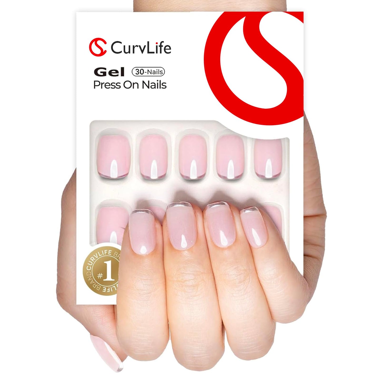 Curvlife Press on Nails Acrylic Fake Nails with Design Full Cover False Nails for Women Reusable Nail Kit with Nail Glue Adhesive Tabs Nail File (Ivory silvery white, Medium)
