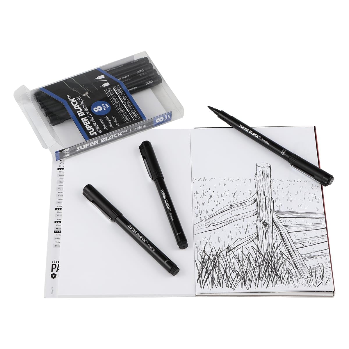 Creative Mark Calligraphy & Fineliner Pen Set of 3 Lettering & Calligraphy Drawing - Super Black, Permanent, Waterproof, & Acid-Free Chisel Nylon-Nibs Pens & Medium Brush Tip