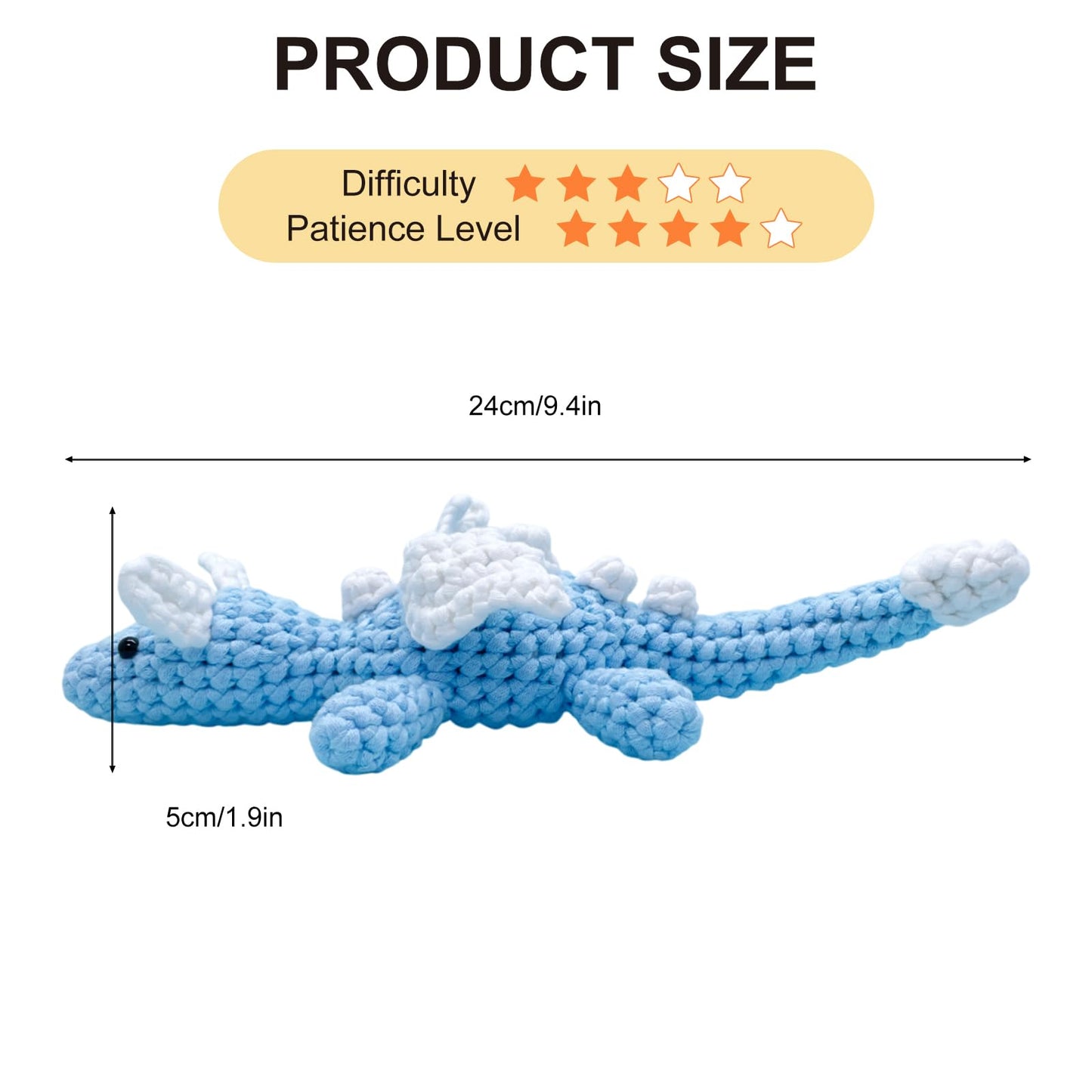 Cute Dragon Crochet Kit for Beginners, Learn to Crochet Starter Set with Step-by-Step Video Tutorial & Crocheting Manual, Easy Yarn Knitting Kit for Adult, Stuffed Animal Doll for Xmas Gift
