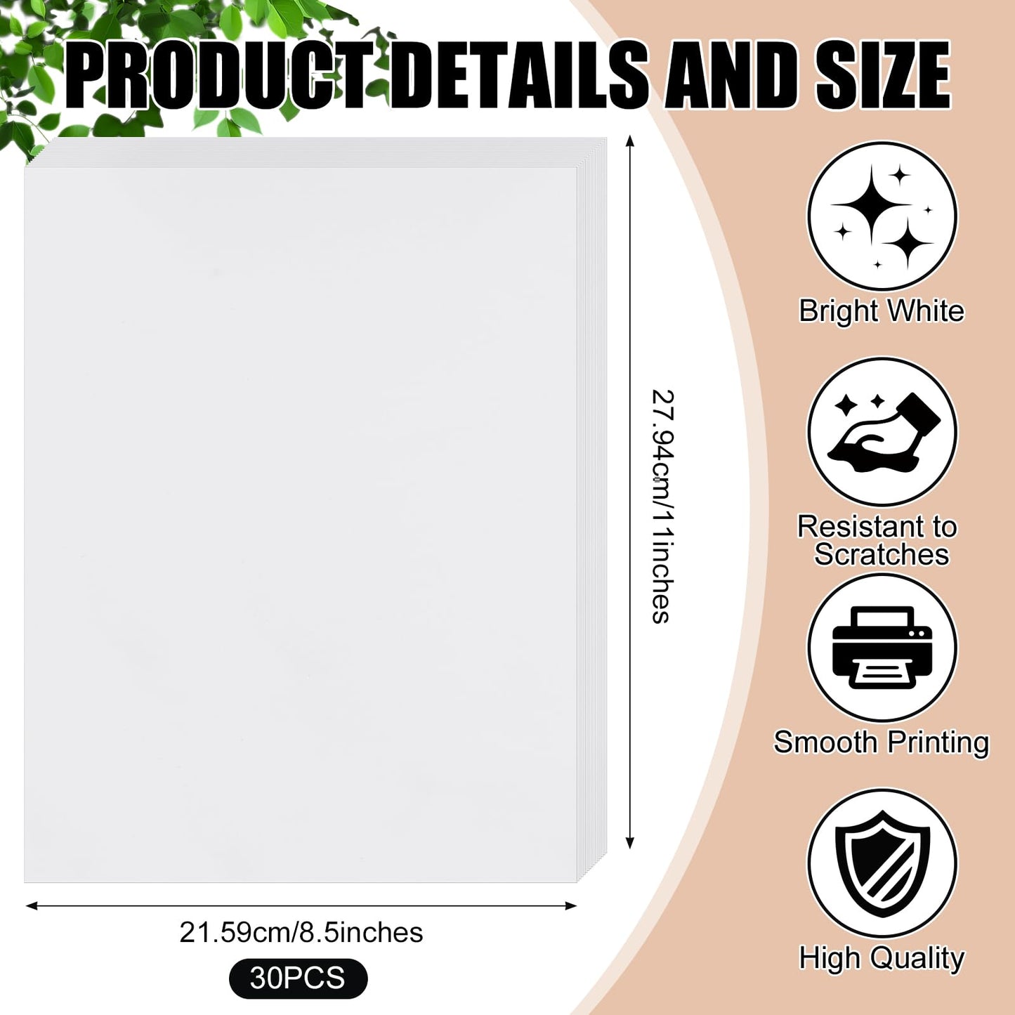 Feifeiya Washi Paper Sticker White Printable Multipurpose Copy Paper Inkjet Printer Compatible Full Sheet Letter Size Labels(30 Pcs,8.5 x 11 Inches)