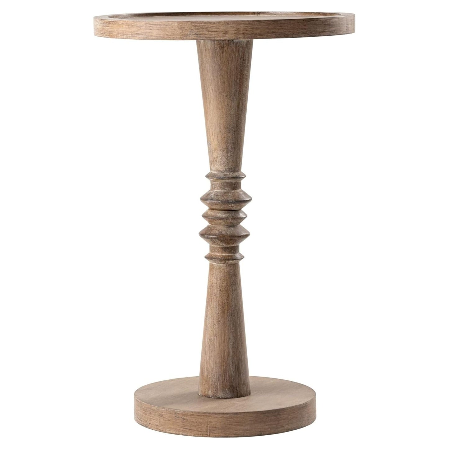 COZAYH Traditional Rustic Pedestal Table, Round Tray Top End Table with Farmhouse Style Distressed Finish for Small Spaces, Brown