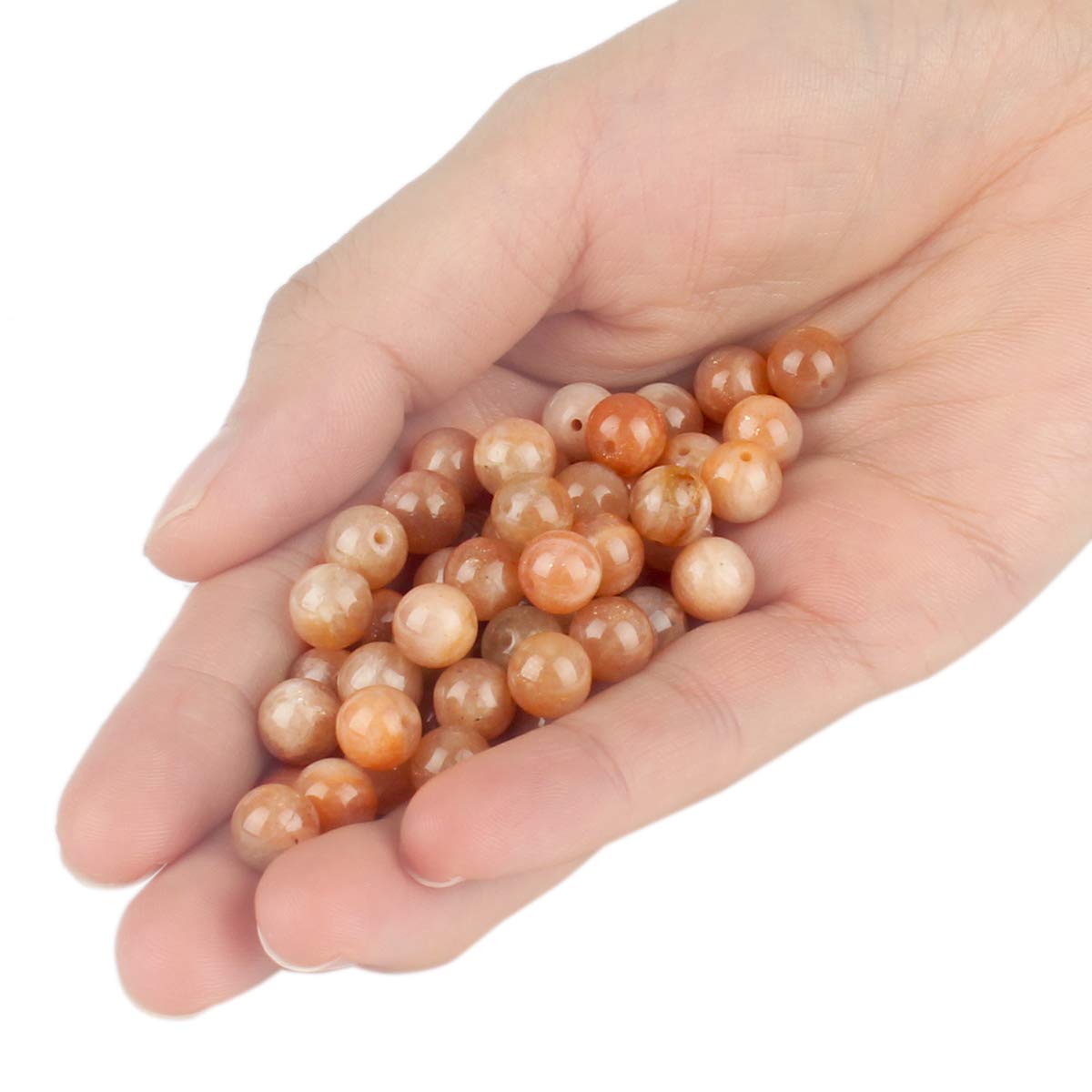 70PCS Natural 8MM Healing Gemstone, Sunstone Energy Stone Round Loose Beads, Semi-Precious Crystal Beads with Free Elastic String for Jewelry Making DIY
