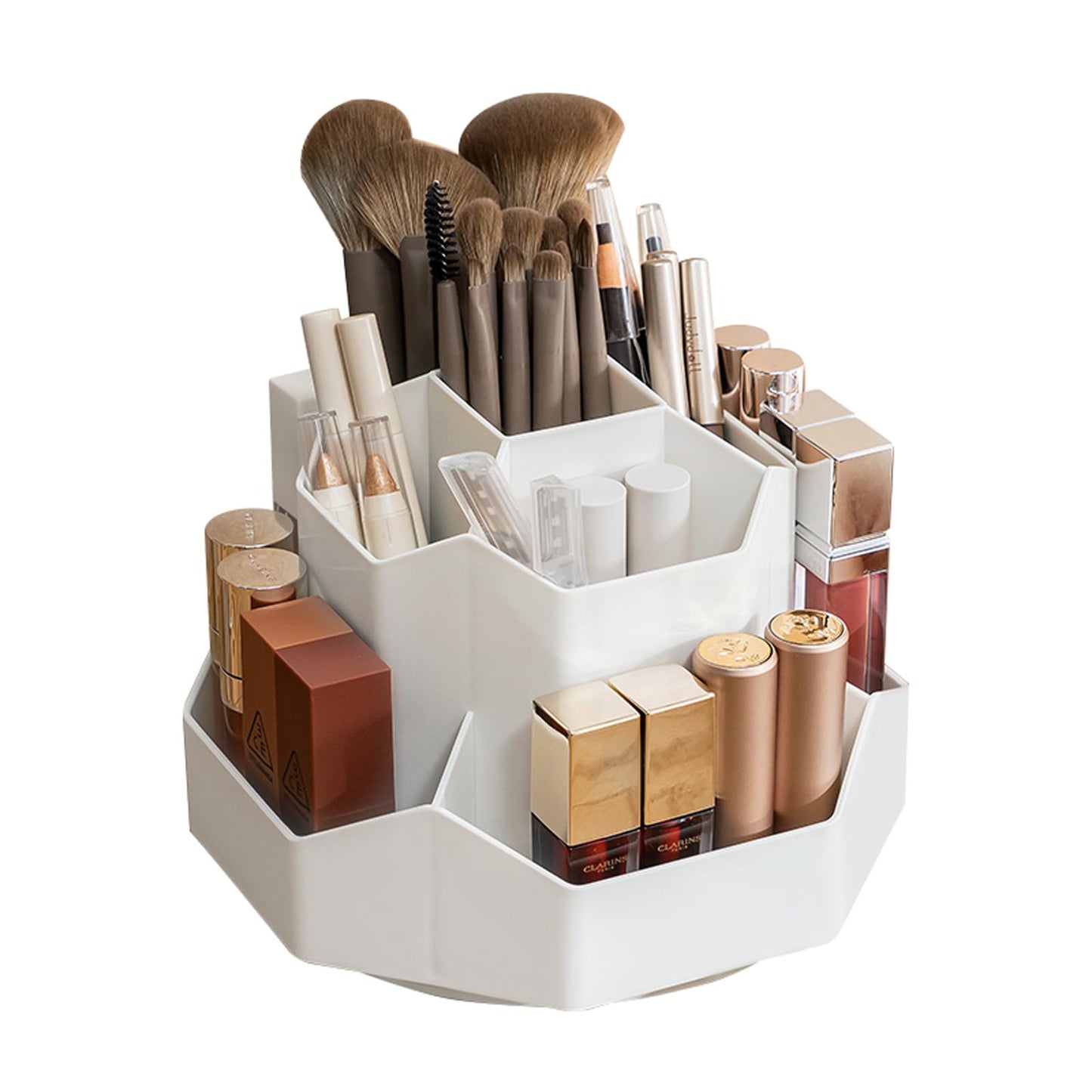 TNDCKP 360° Rotating Makeup Brush Holder Organizer with 9 Slots, Makeup Organizers Countertop, Makeup organization and Skincare Storage for Vanity, Desktop, Bathroom (WHITE)