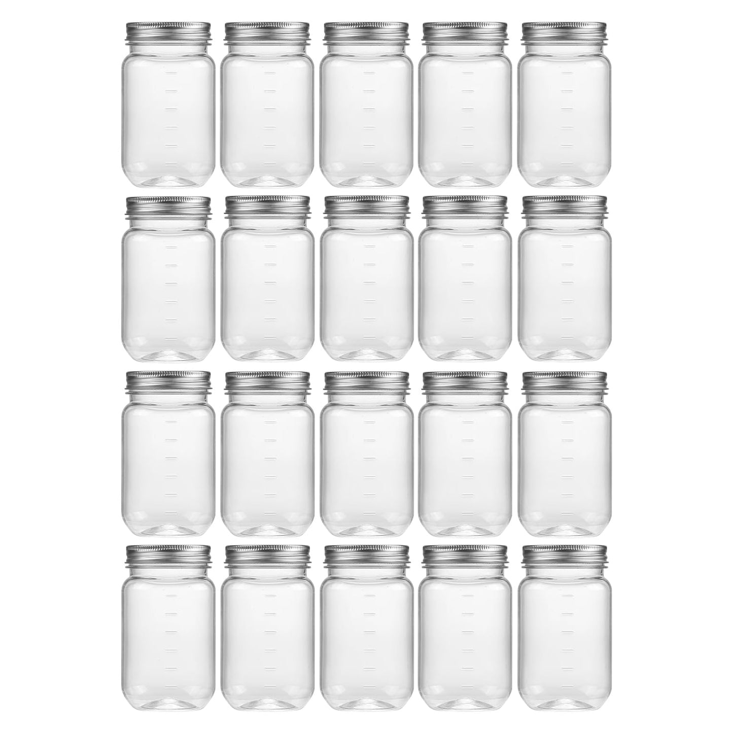 novelinks 16 oz Clear Plastic Jars with Lids, Refillable 16oz Mason Jars with Lids & Storage Containers for Kitchen & Household Use (20 Pack,Silver)