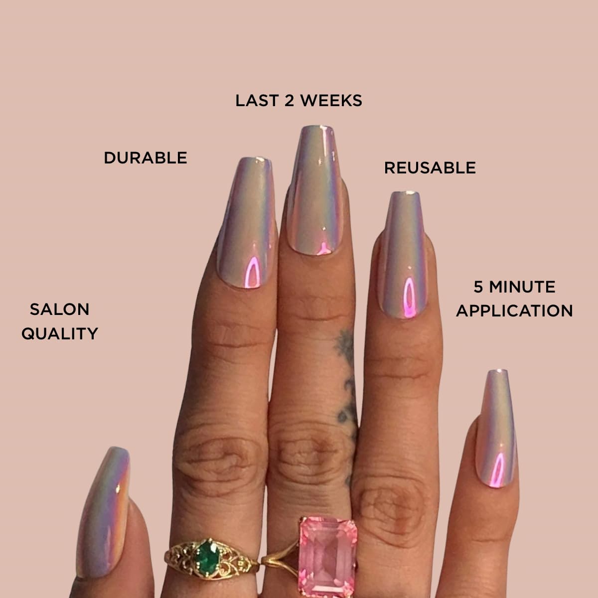 TEAL CHROME Press-On Nails by Lavaa Beauty | Long Coffin | Chrome Teal/Purple Coffin Nails
