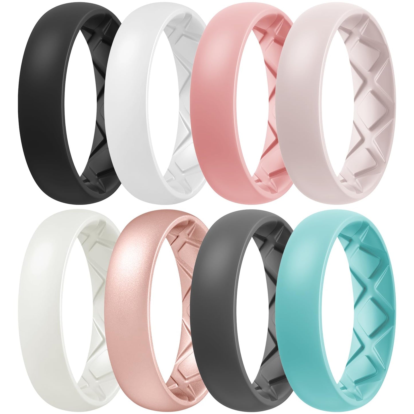 Egnaro Women's Engagement Rings, Silicone Inner Arc Ergonomic Breathable Design with half sizes, Rubber Wedding Band Rings，5.5mm Wide-2mm Thick