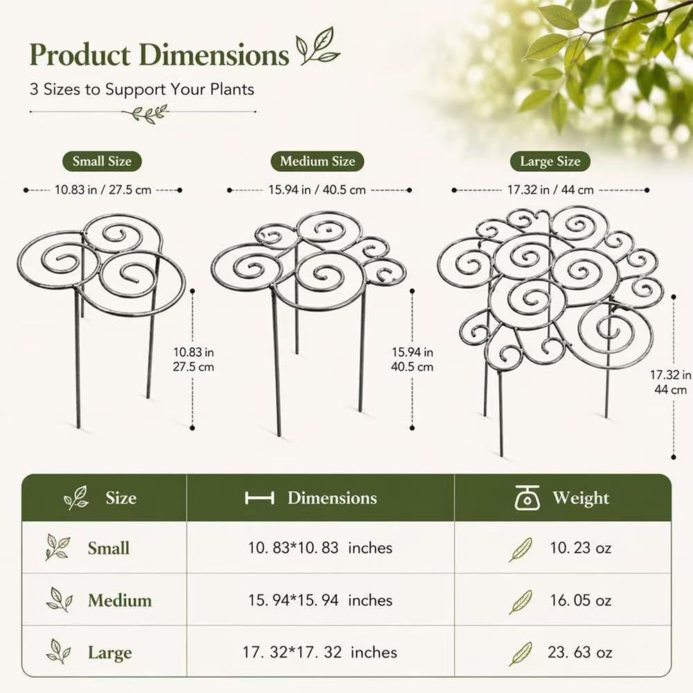 jenvd Metal Plant Support Ring for Garden Flowers, Stackable Plant Stakes for Indoor Outdoor Pots (S)