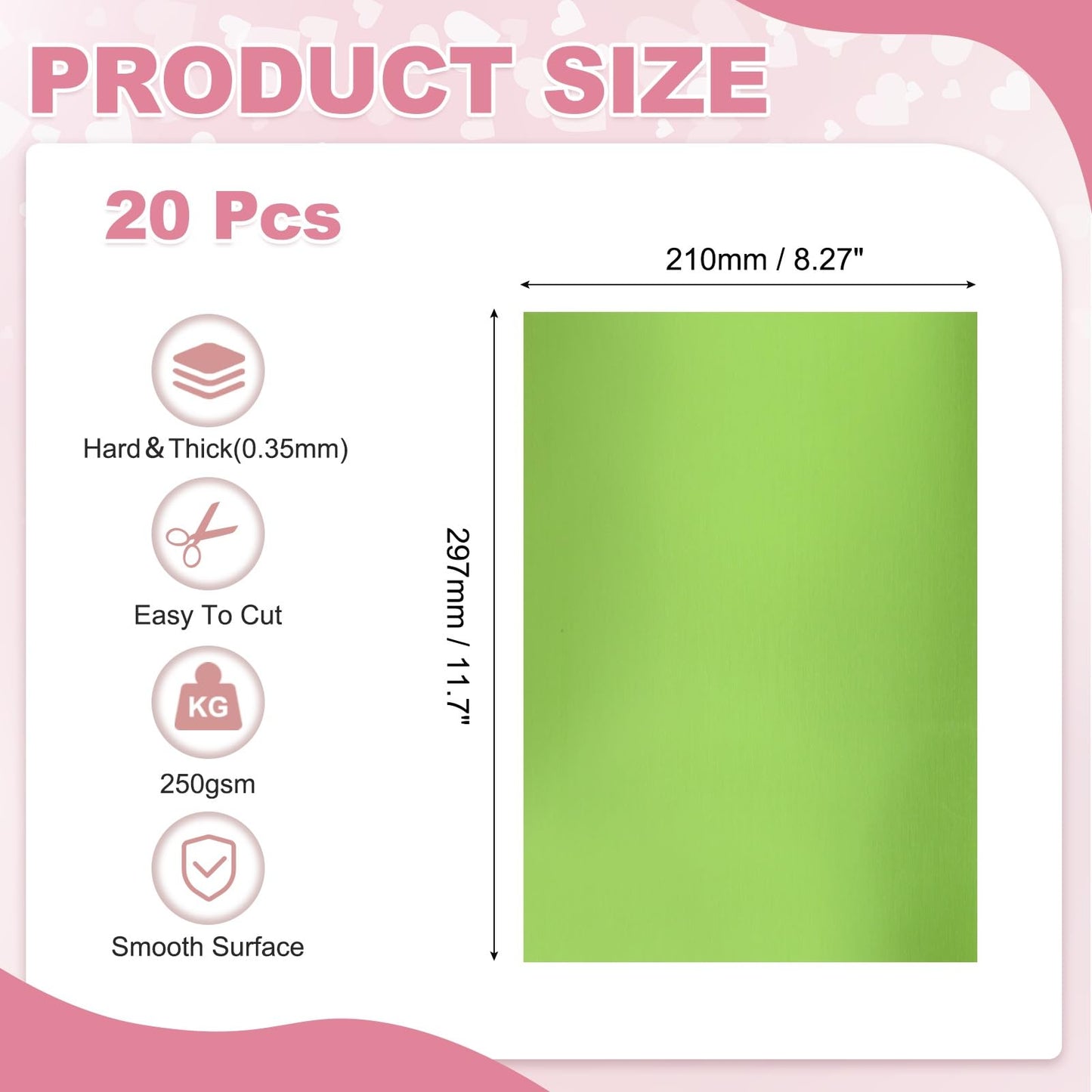 MECCANIXITY 20 Sheets Metallic Foil Paper, A4 Thick 250gsm Cardstock Foil 8.3" x 11.7" Shiny Mirror Glitter Paper Sheets for Crafts Scrapbooks Cards Party Decorations, Light Green