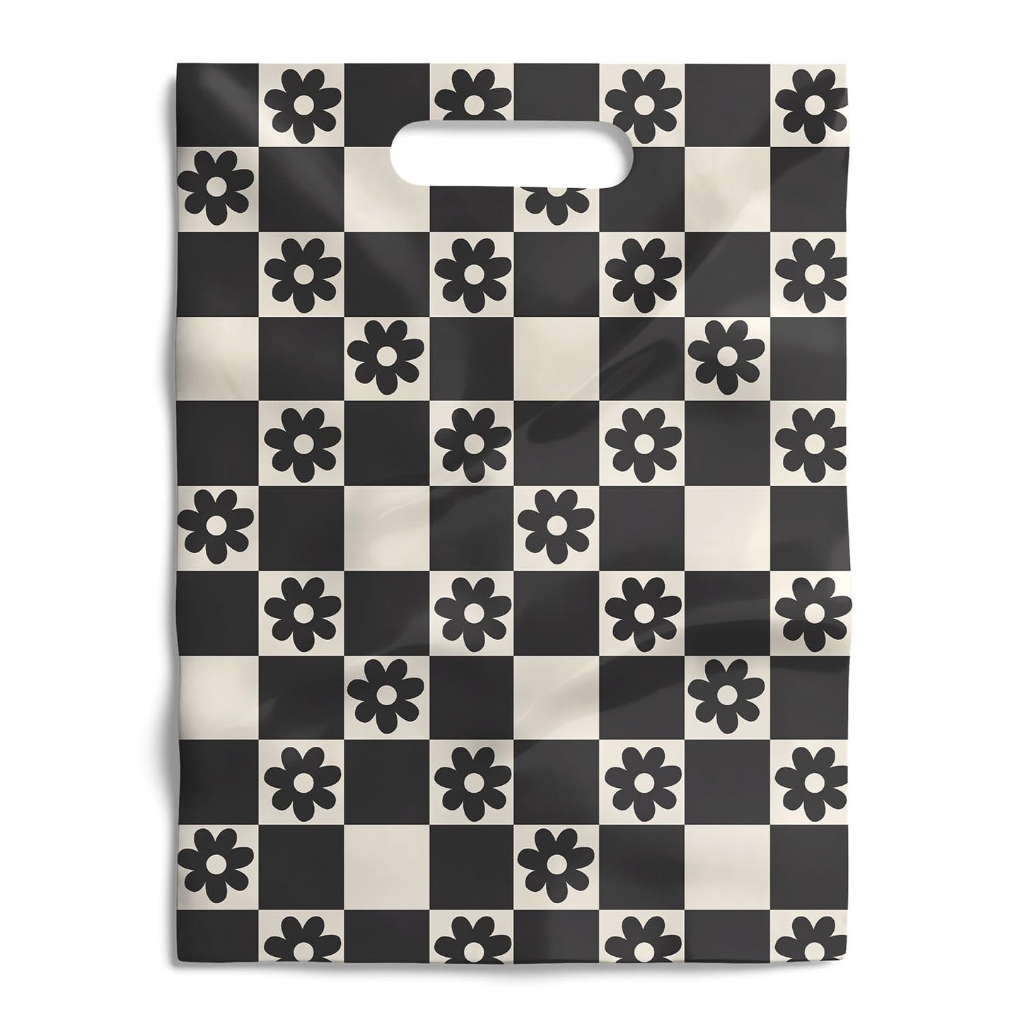 Package Mint 100 Pack 9x12 Reusable Merchandise Gift Bags with Handles – Daisy Checkerboard Design for Boutiques, Retail, and Party Favor Packaging