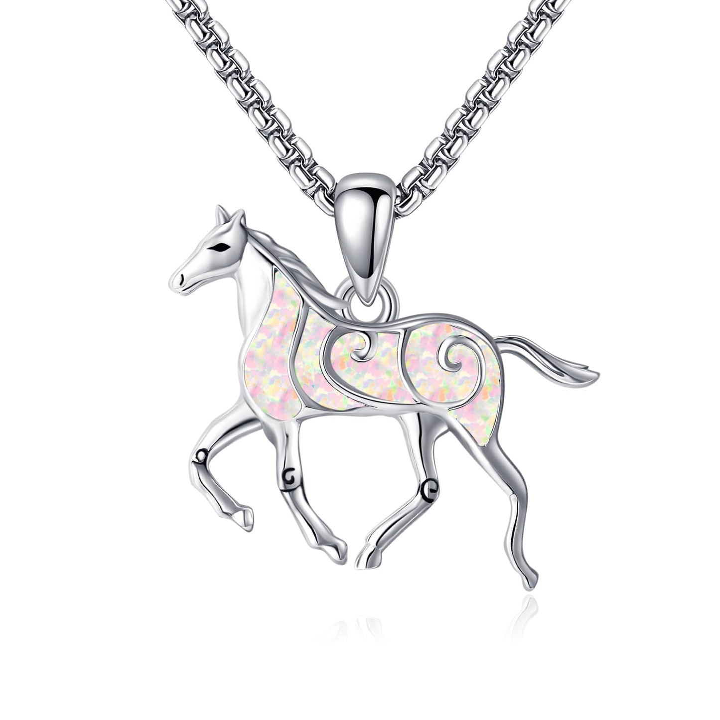 HKPATOP Horse Necklace for Women 925 Sterling Silver Horse Pendant with Opal Animal Jewelry for Animal Lover