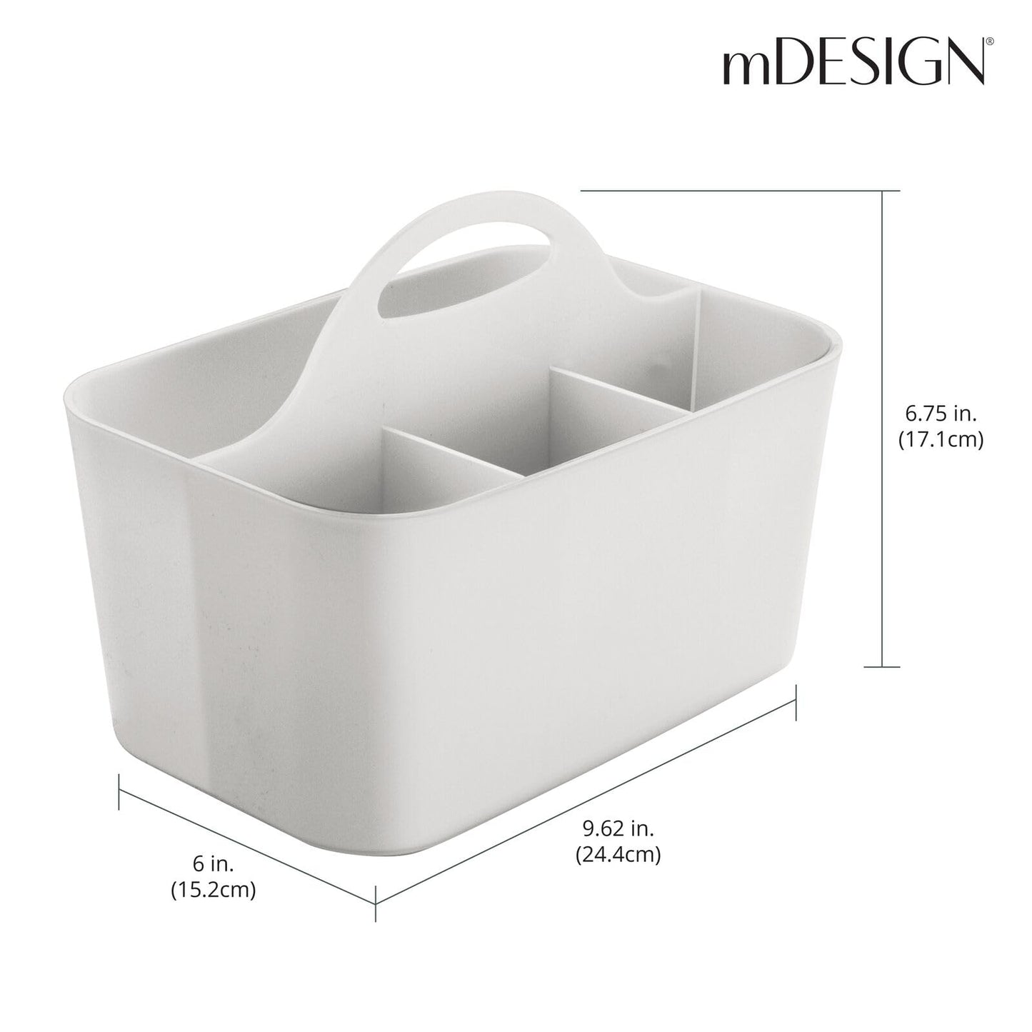 mDesign Plastic Small Office Storage Organizer Utility Tote Caddy with Handle for Cabinets, Desks, Workspaces - Holds Desktop Office Supplies, Pencils, Staplers Lumiere Collection, 2 Pack, Light Gray