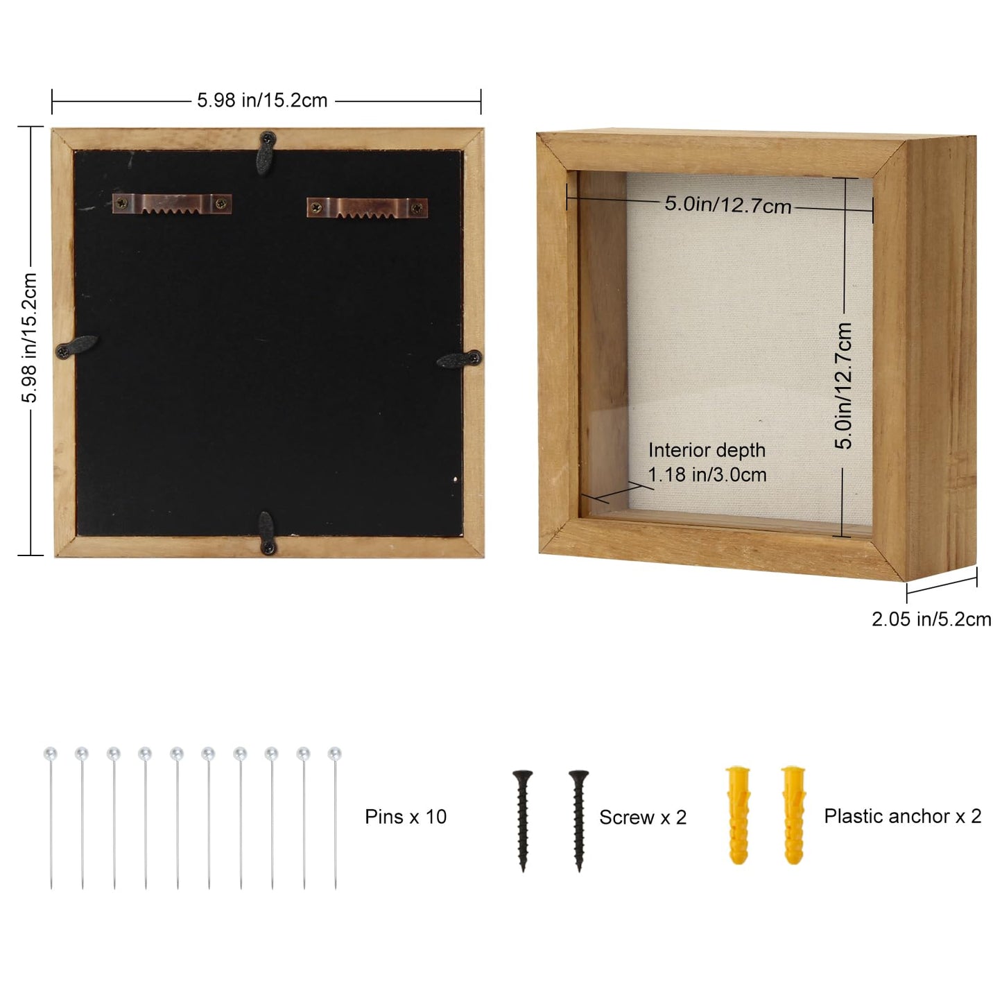 TJ.MOREE Shadow Box Frame 5 x 5 Shadowbox Display Case Picture Frame Memorabilia Wedding Bouquet Flowers Medals Military Photos Memory Box - Wood